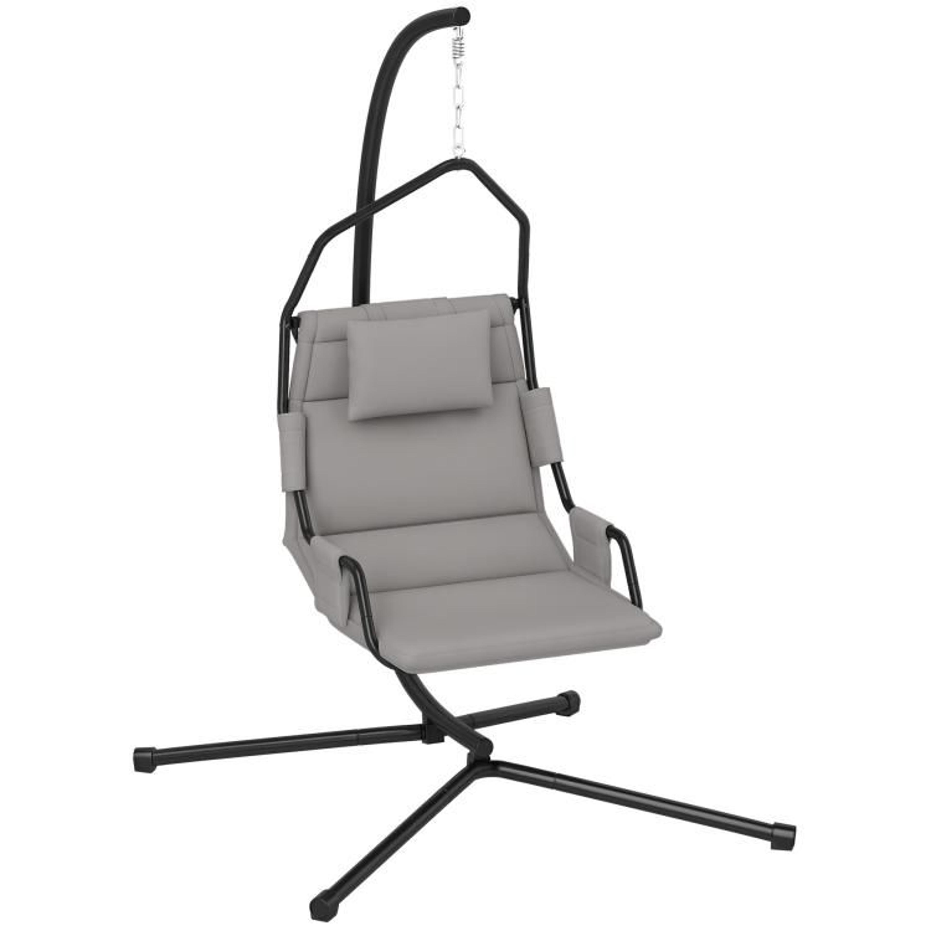 hammock chair with stand and padded cushion for indoor and outdoor use gray