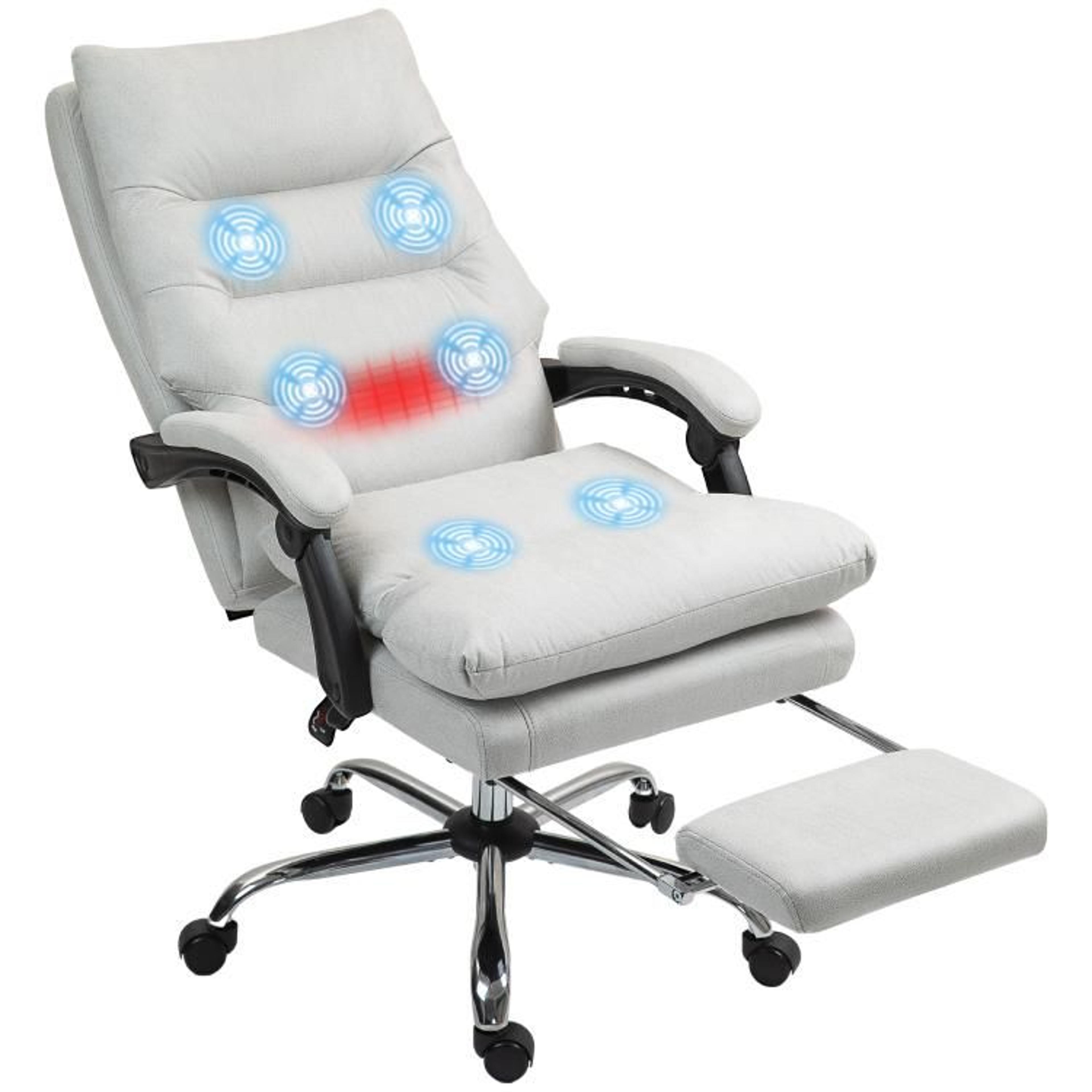 heated massage office chair with footrest and reclining backrest light gray