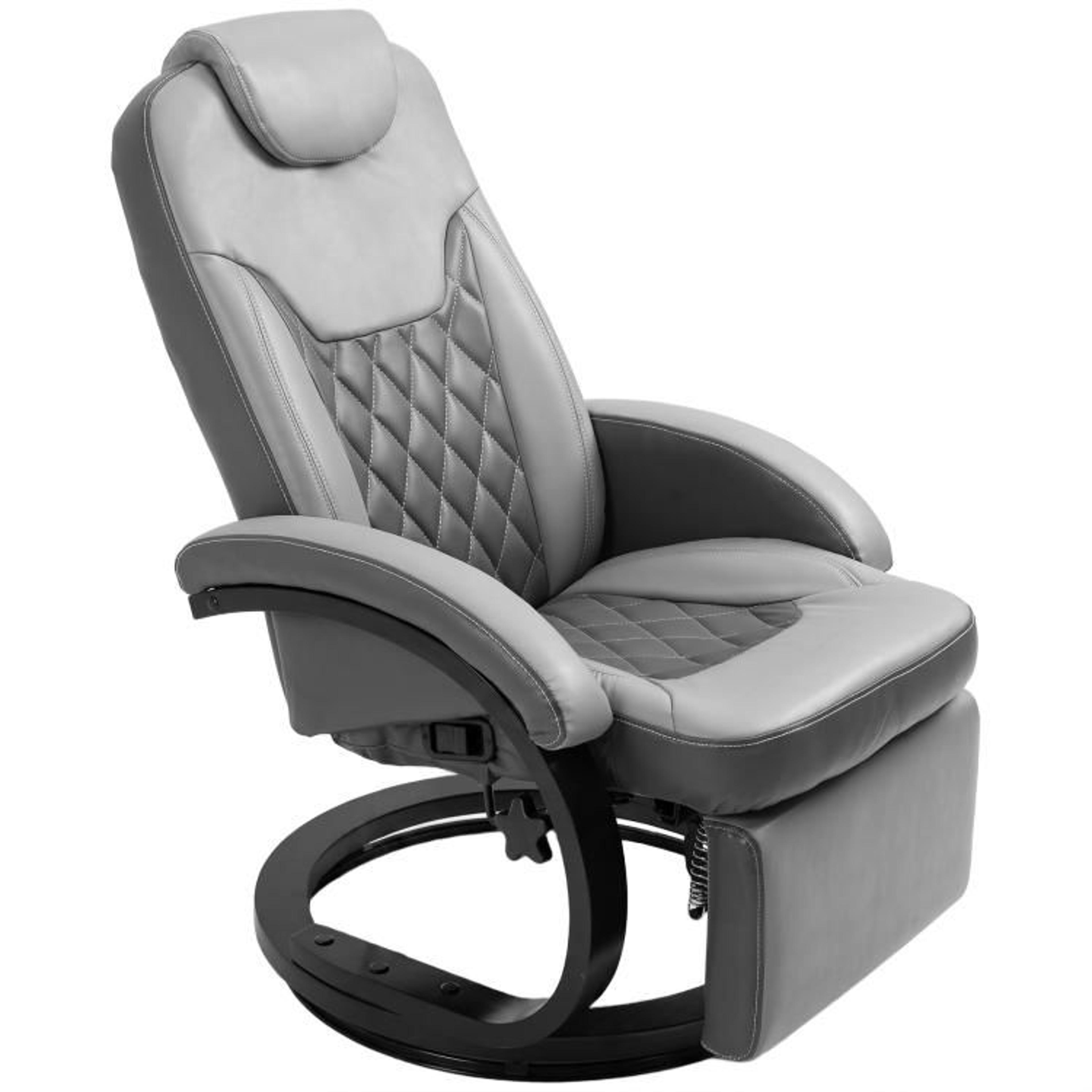 manual swivel recliner chair with footrest and pu leather upholstery gray
