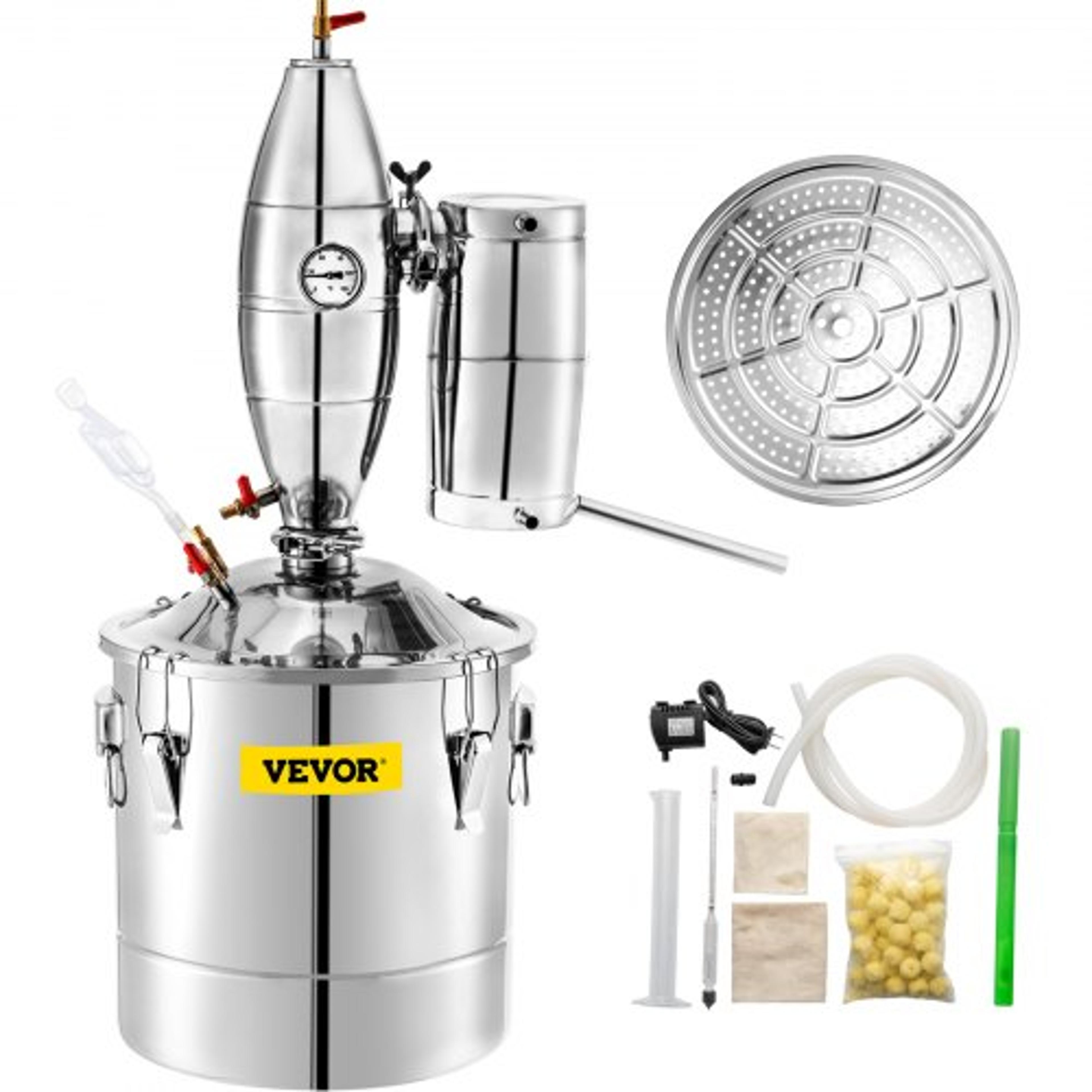stainless steel alcohol distiller, 30l home moonshine still kit for wine making, whiskey & beer boiler with thermometer