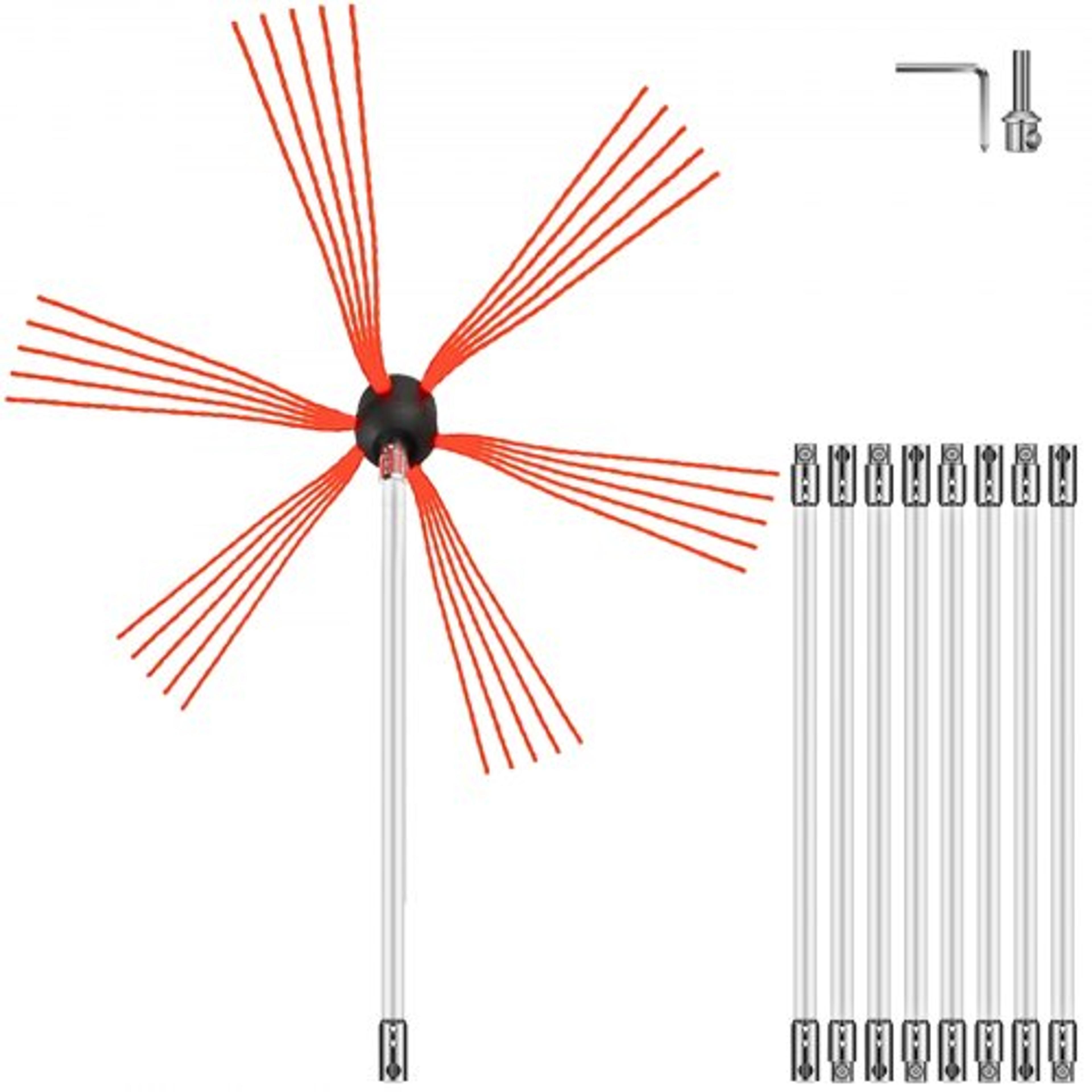 29.5ft chimney cleaning kit, heavy-duty rotary brush & rod system for fireplace flue sweeping