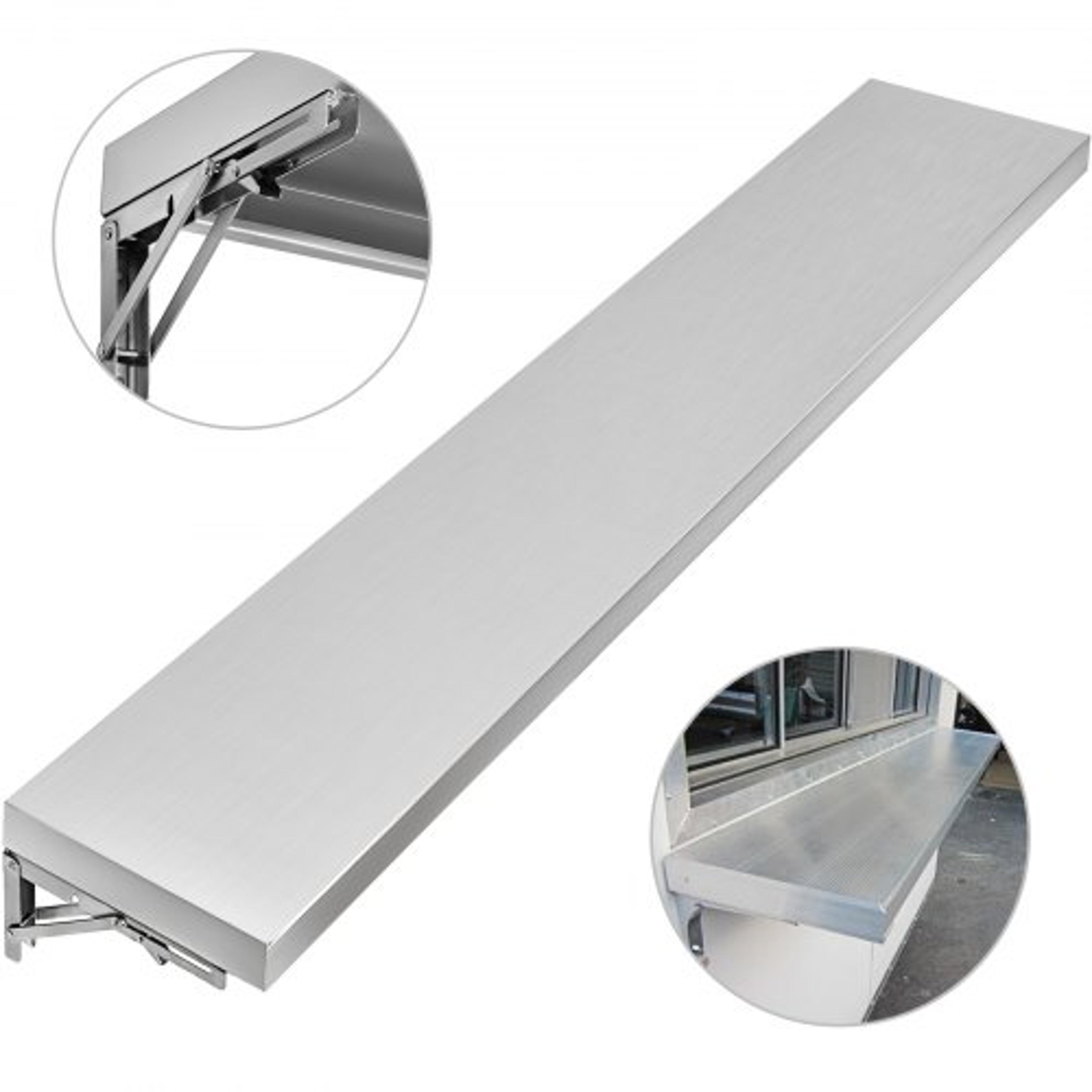 concession shelf with stainless steel frame, folding serving shelf for food trailer window, mobile kitchen & commercial