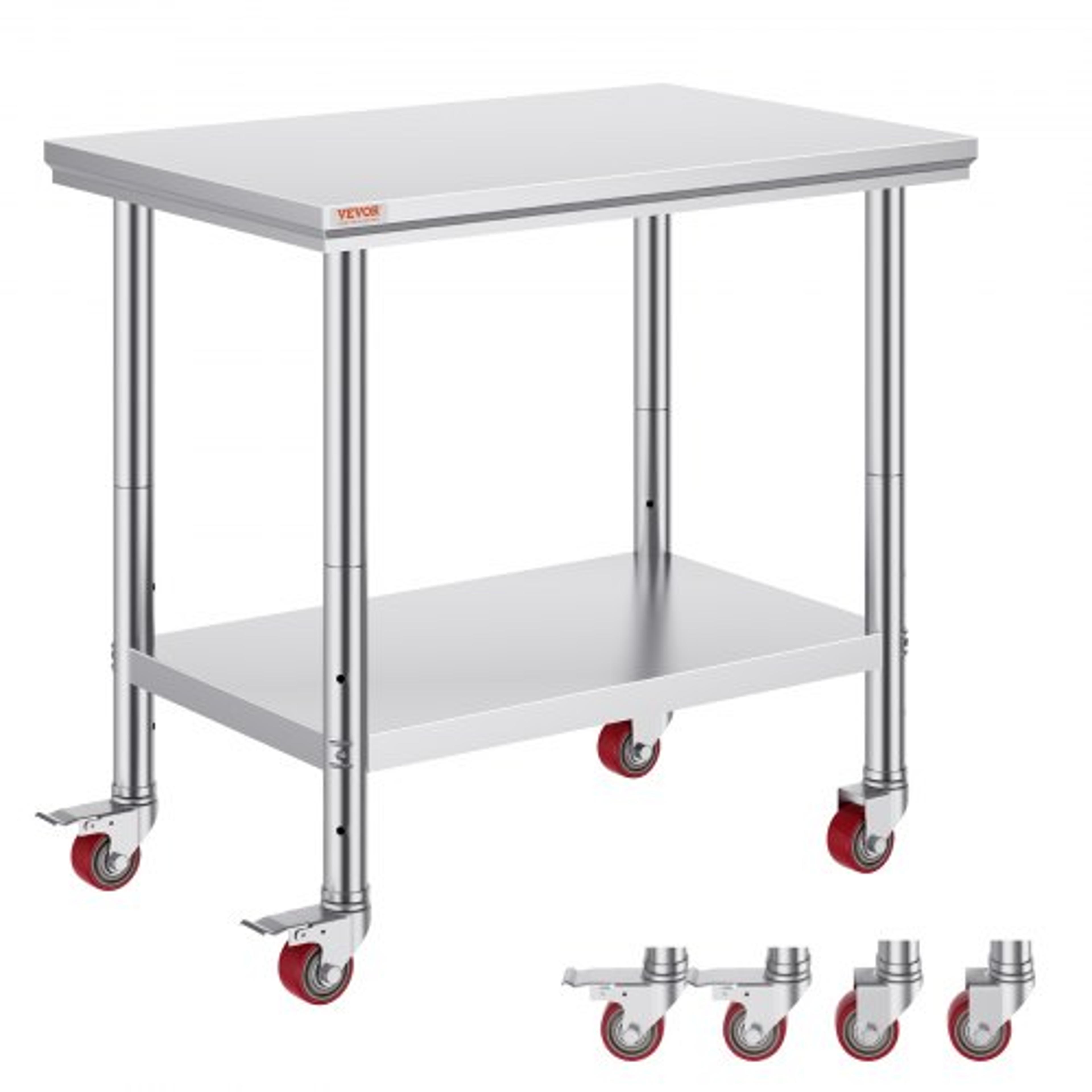 stainless steel work table with wheels, heavy duty commercial food prep worktable with casters for restaurant & kitchen