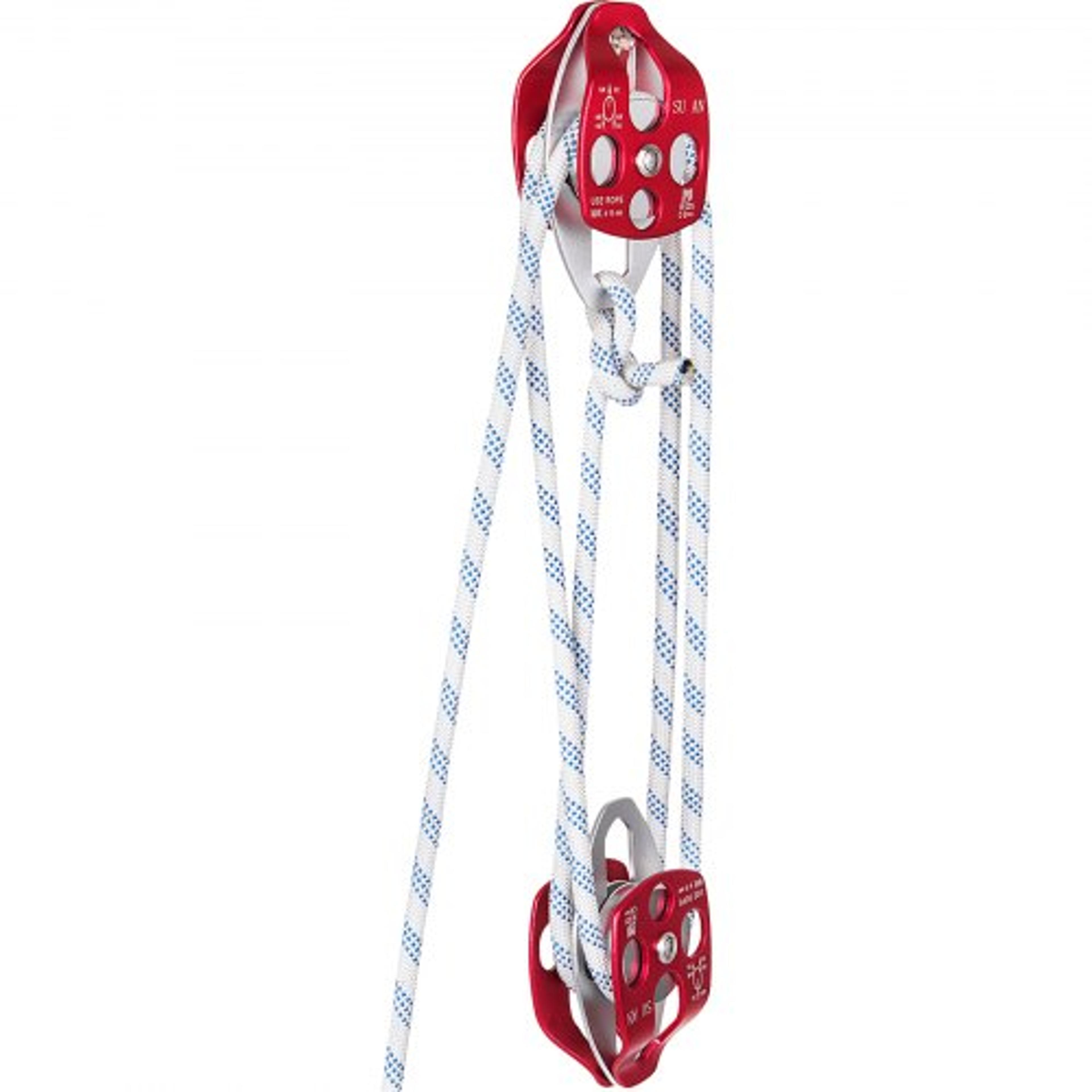 heavy-duty twin sheave block & tackle, 100ft double braid rope, 7700lb capacity (30-35kn) double pulley rigging system