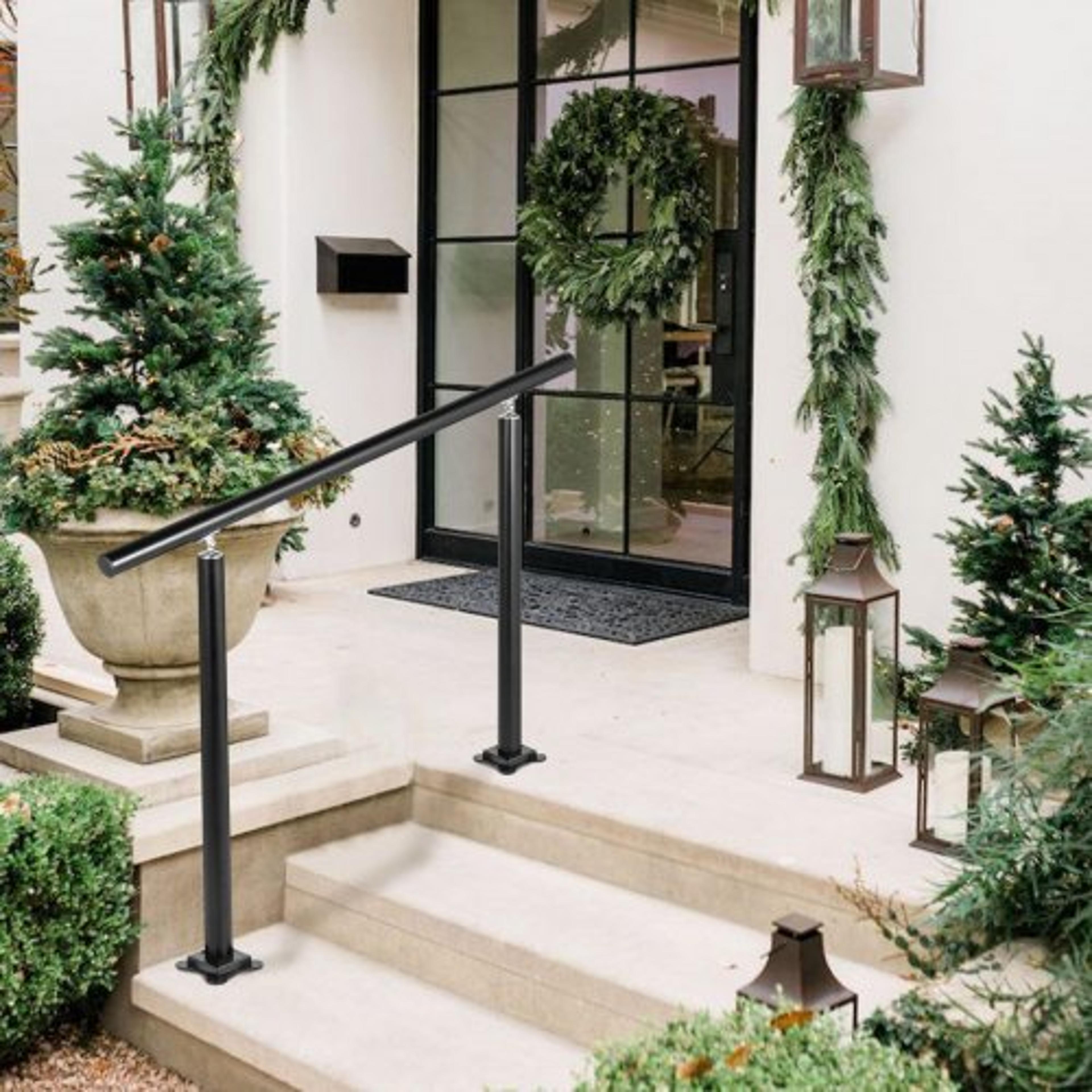 4 ft handrails for 1-4 steps, adjustable angle black aluminum stair hand rail for the elderly & outdoor steps