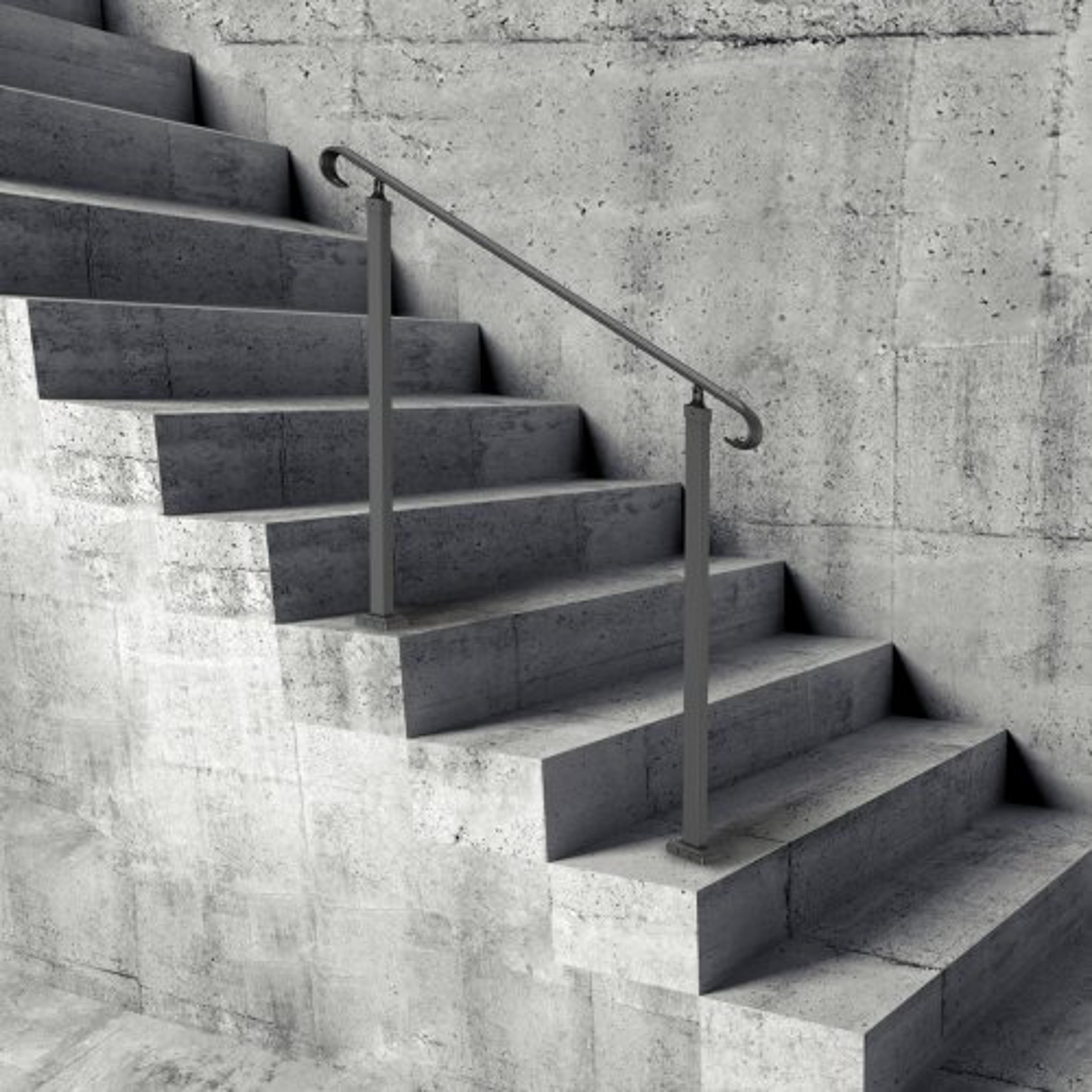 outdoor stair railing for 1-3 steps, heavy-duty wrought iron handrail with decorative curl design