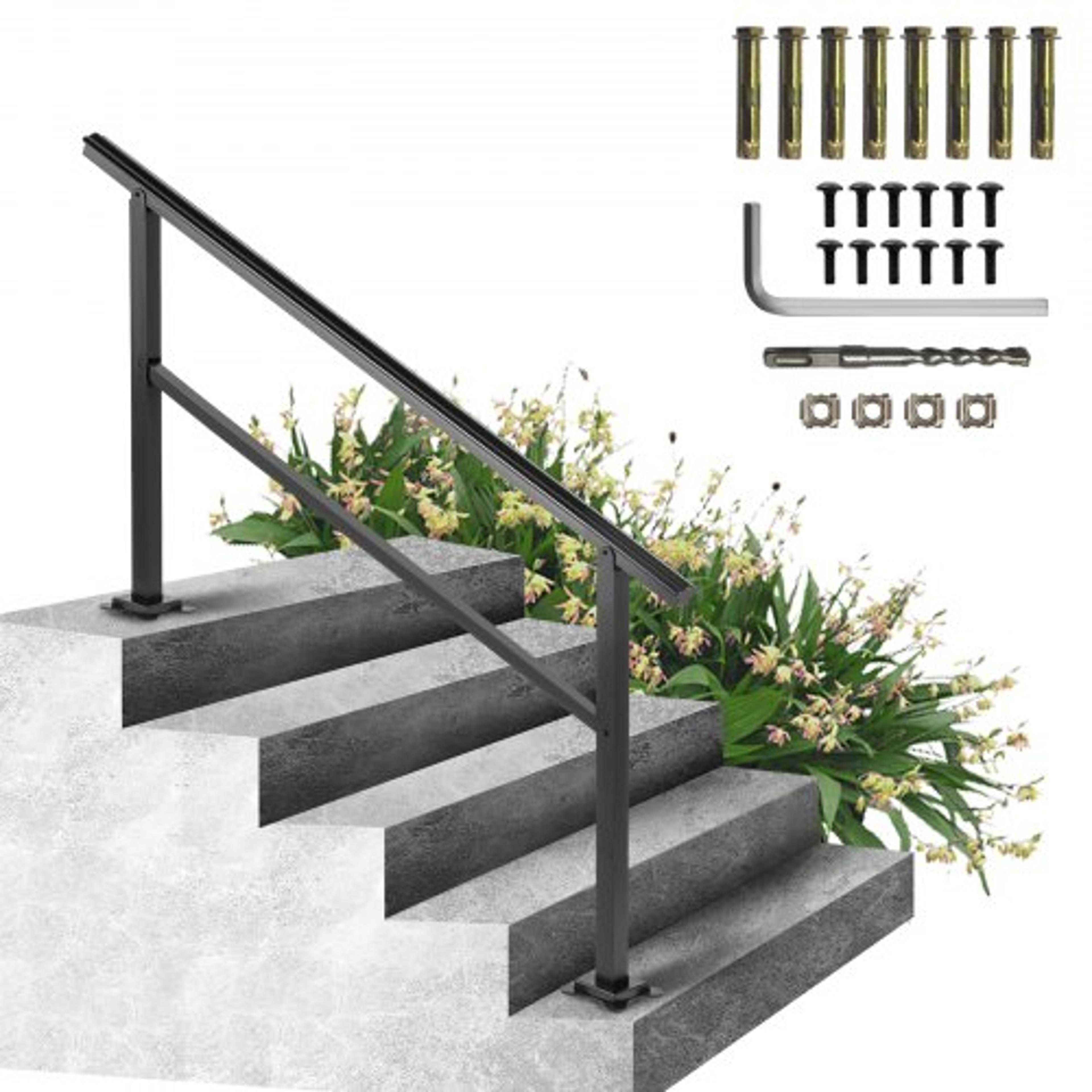 aluminum stair handrail for outdoor stairs, staircase handrail fits, 165lbs load railing with screw kit, adjustable
