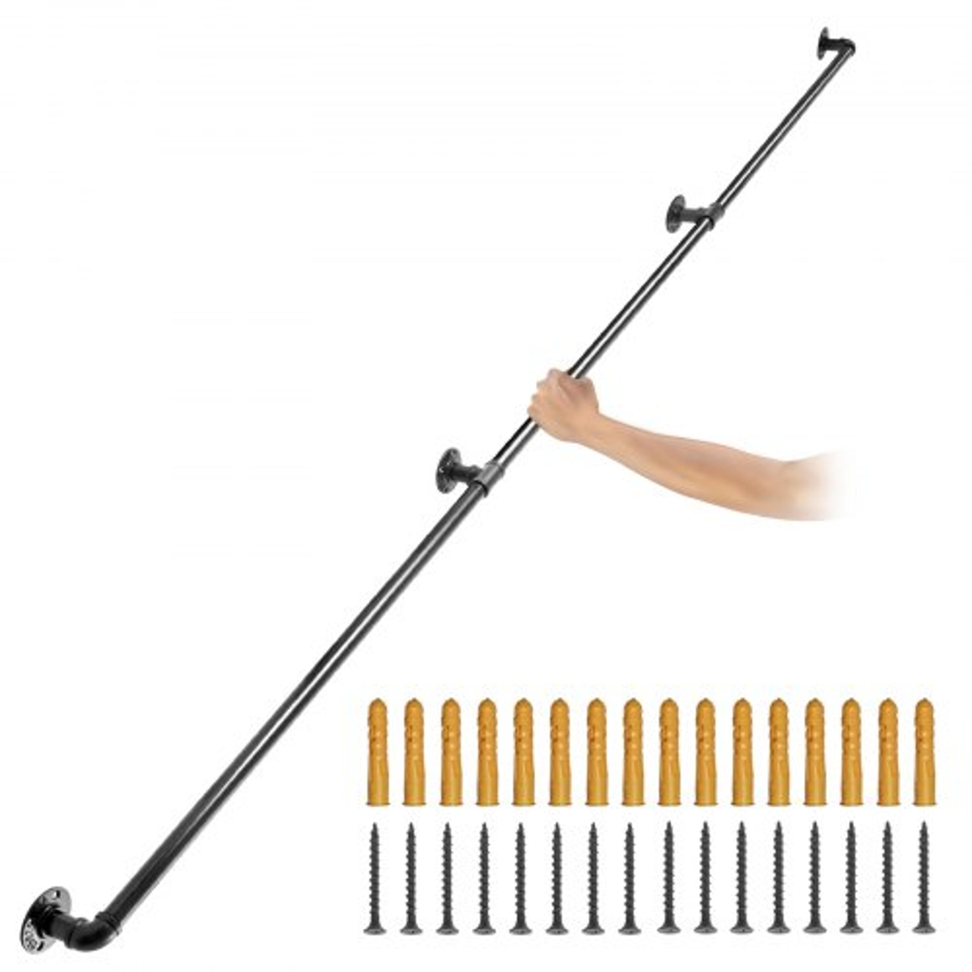 industrial staircase handrail, carbon steel pipe railing with wall mount support, 440lbs capacity, round corner wall