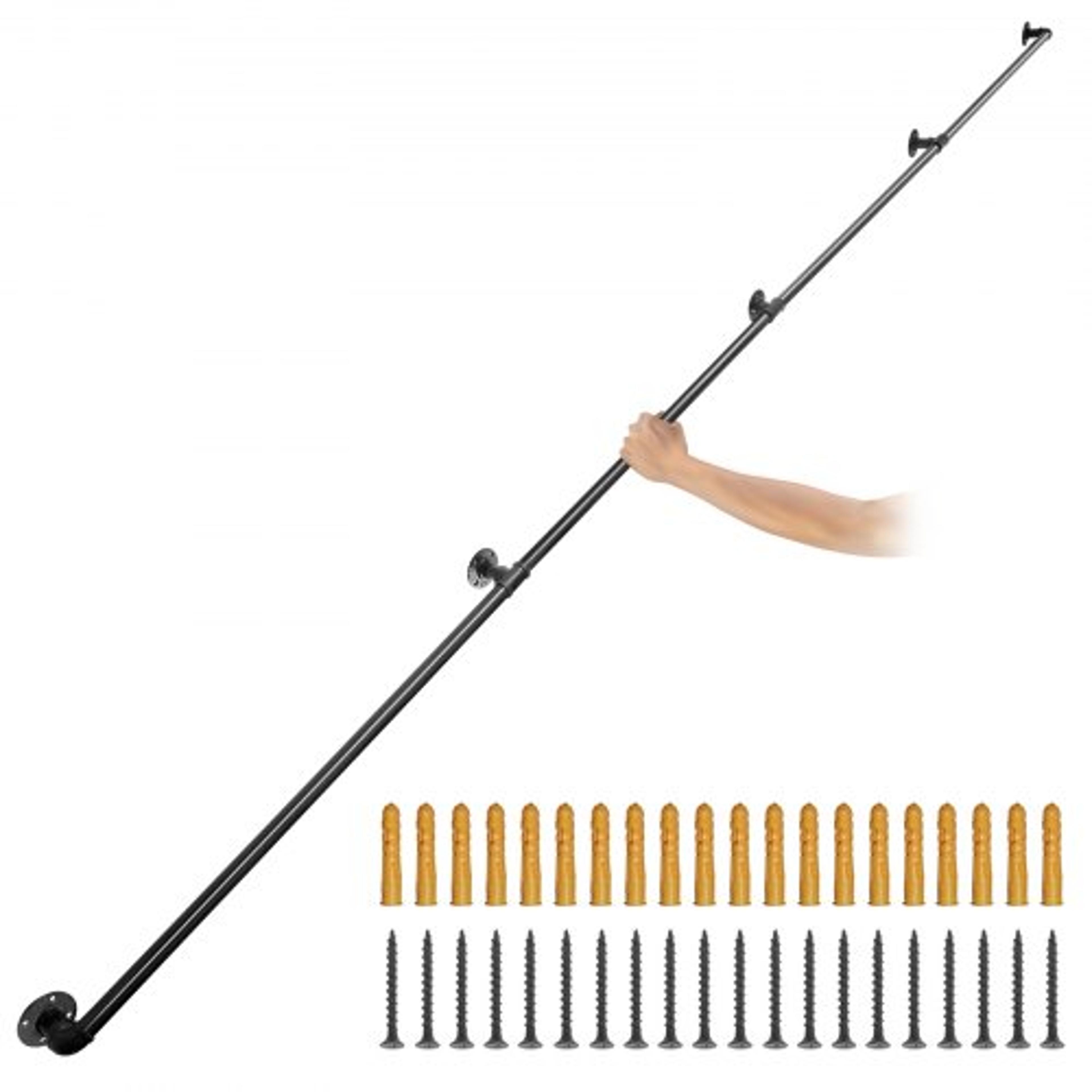 industrial pipe stair handrail, heavy-duty 440lbs wall mount carbon steel staircase handrail for indoor & outdoor