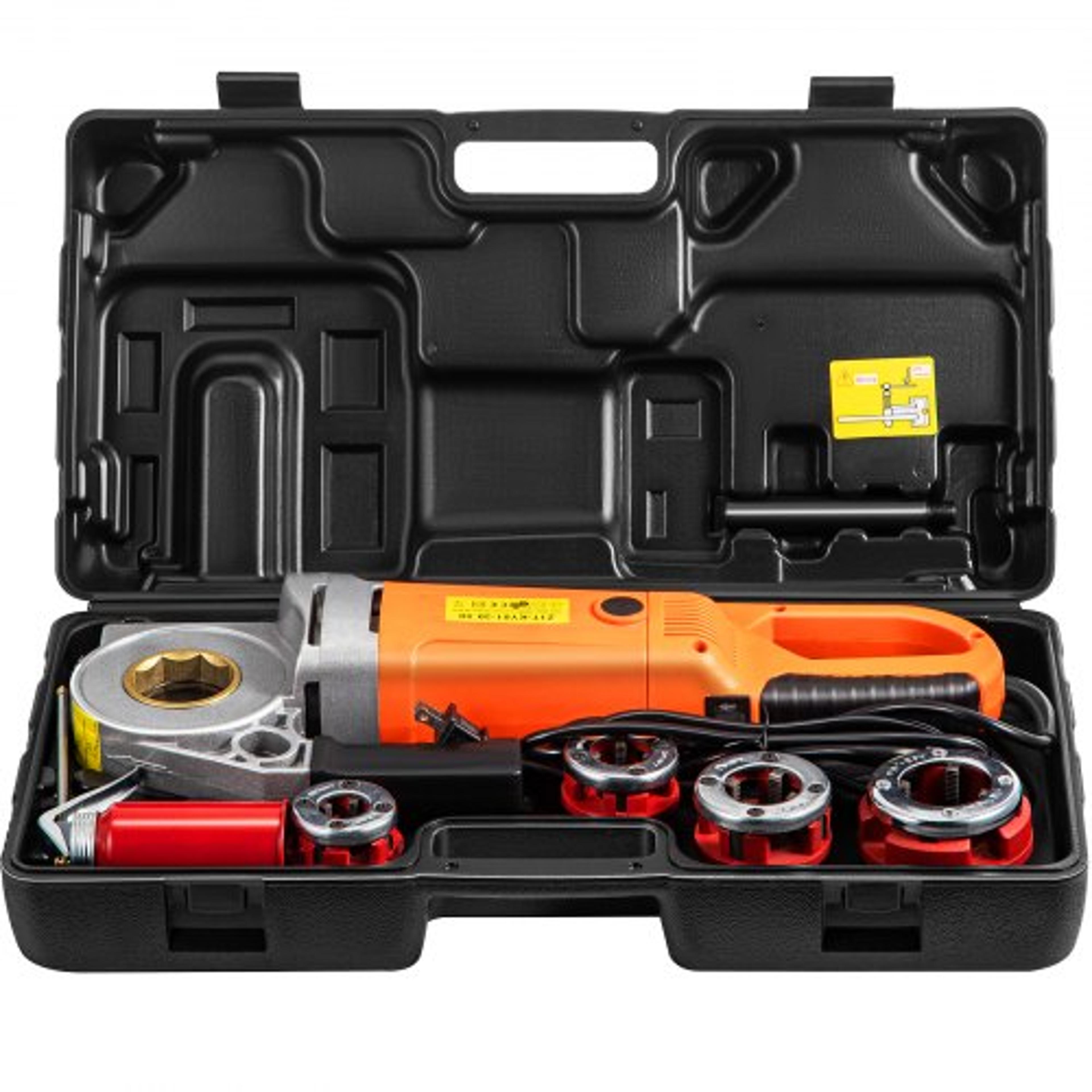 electric pipe threader, portable pipe threading machine with dies, handheld threader kit with copper motor & case