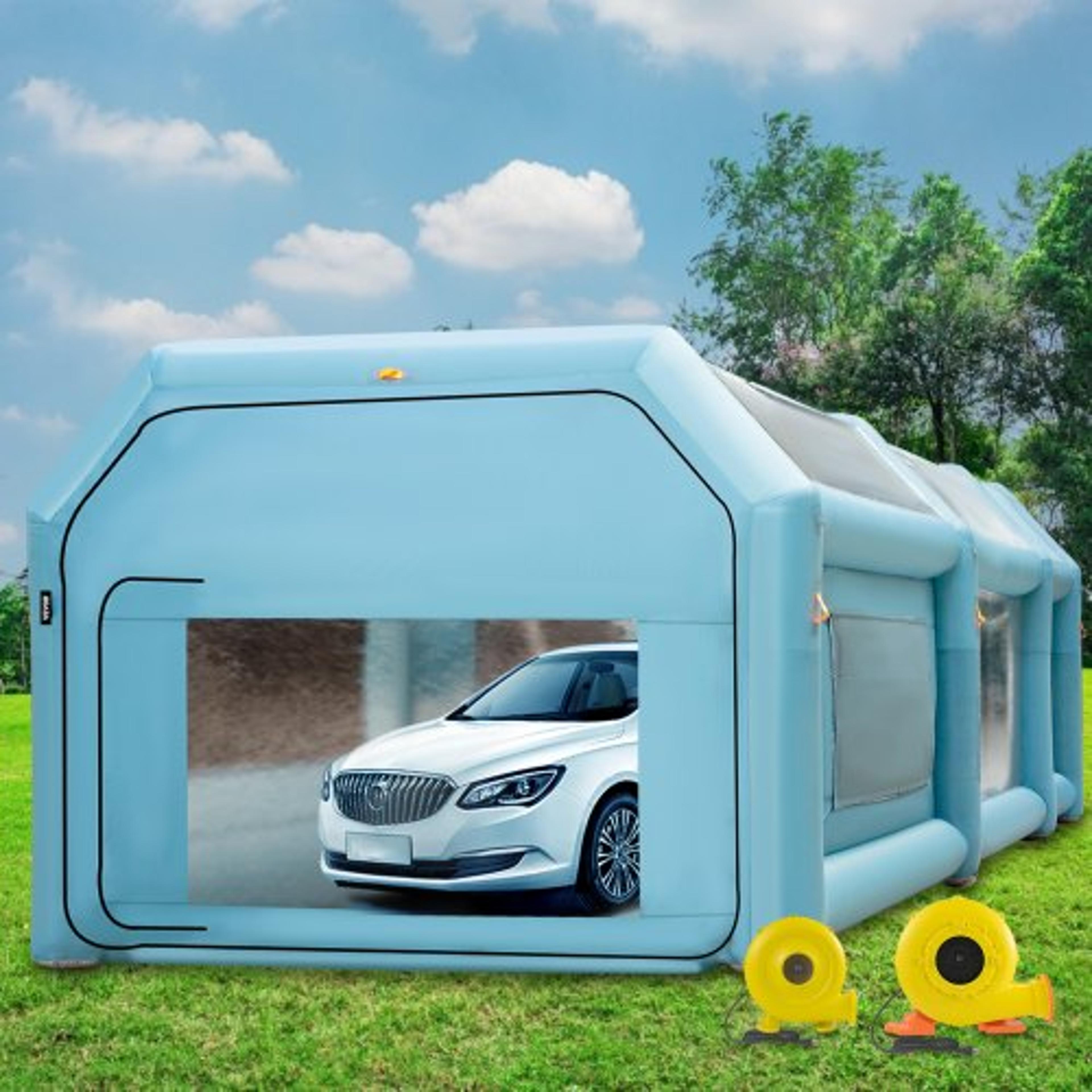 28x15x10ft inflatable paint booth, car paint tent w/air filter system & 2 blowers for professional auto painting