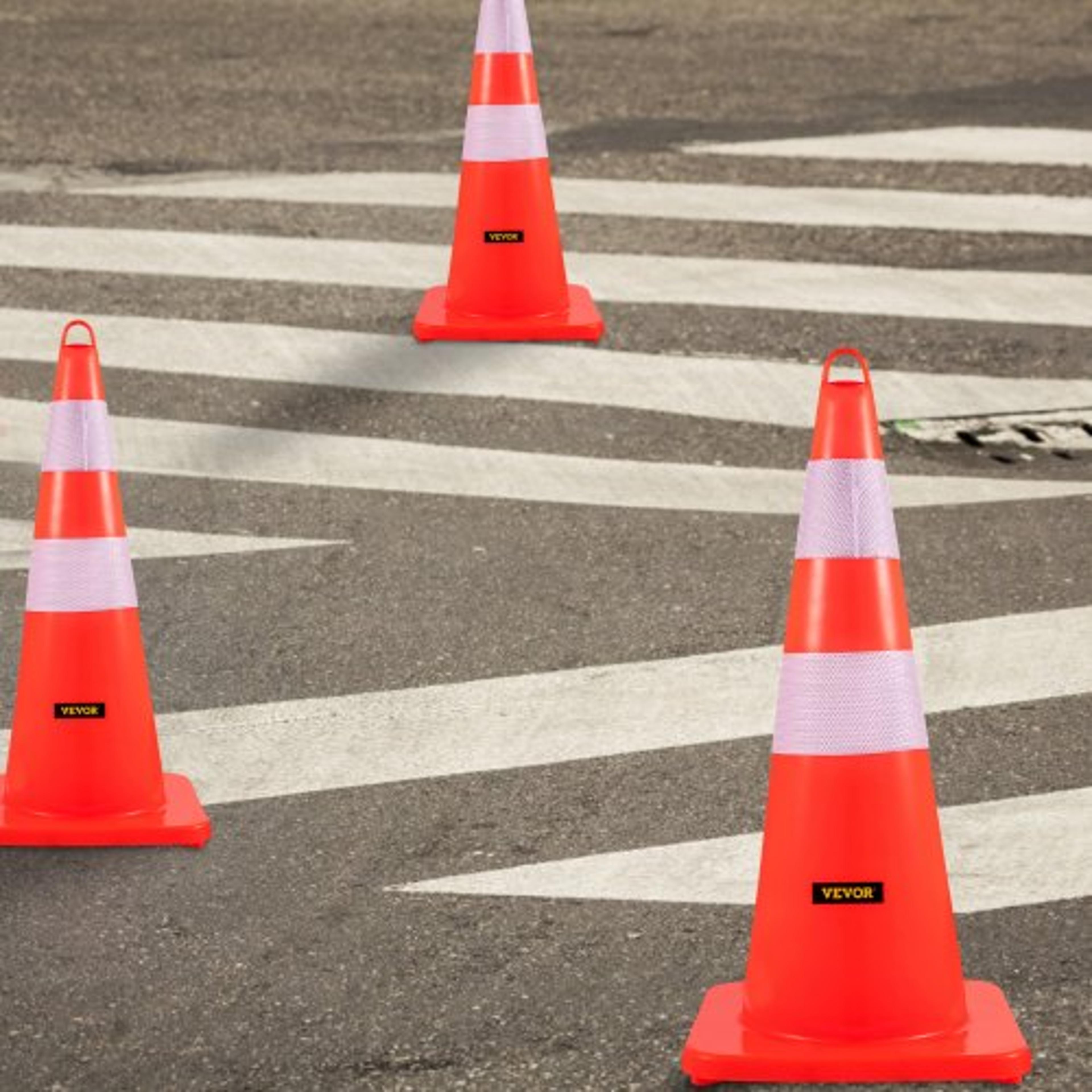 heavy-duty 28" traffic cones with reflective collars (12-pack), weighted base for driveway, road, parking