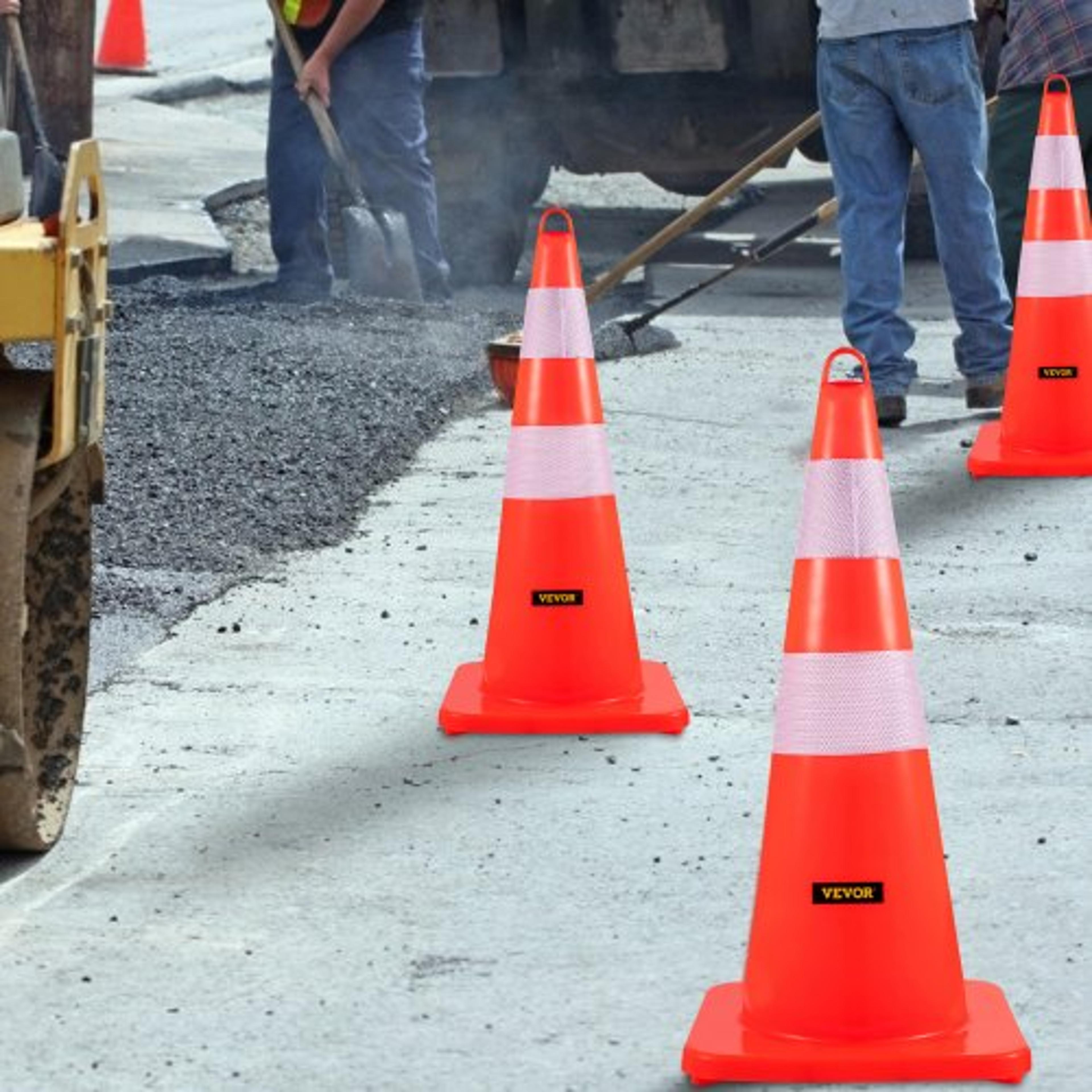 10-pack 28" high-visibility traffic cones with reflective collars & hand-held ring, durable road safety cones