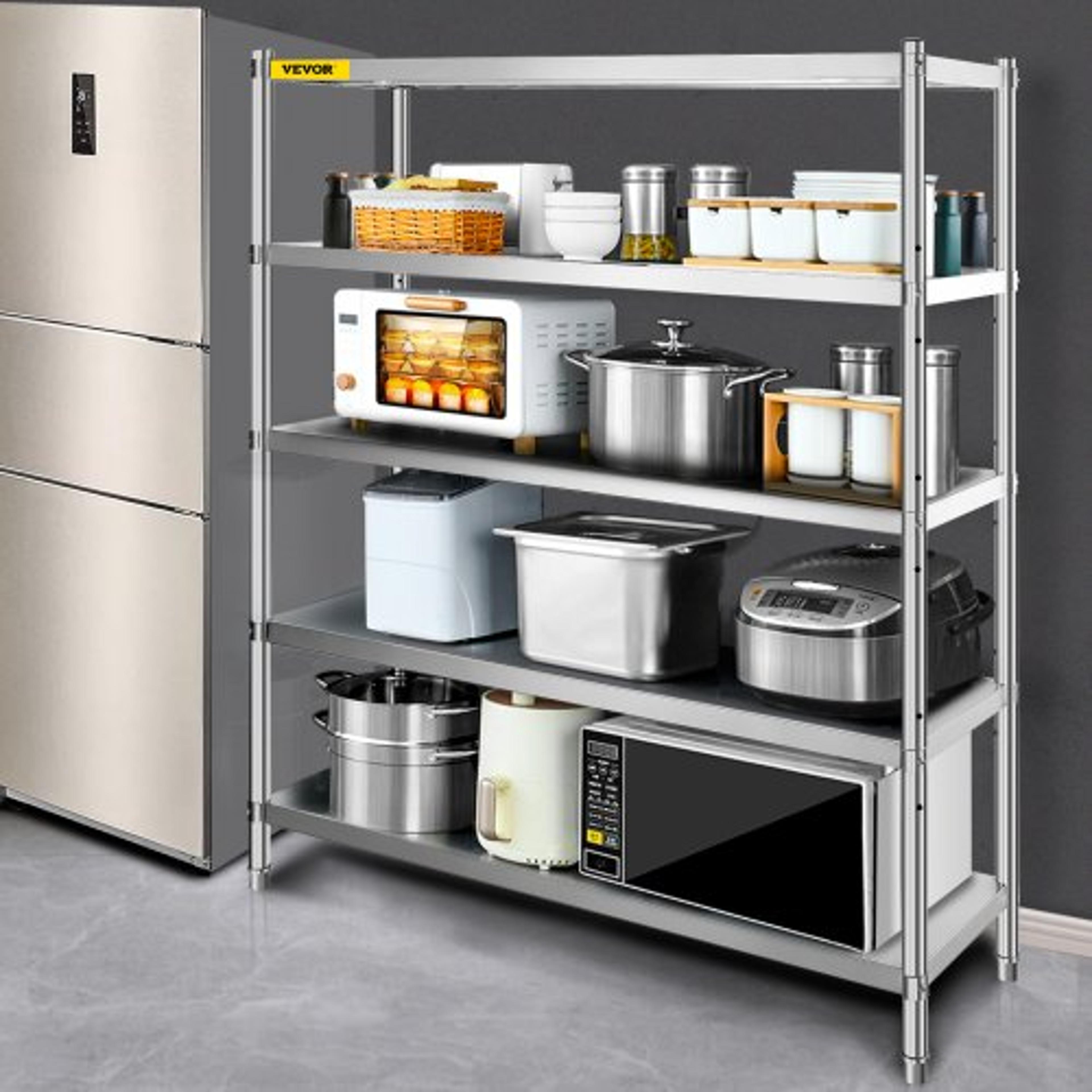 stainless steel garage shelf, 5-tier storage shelving unit, 70.9 x 17.7 x 70.9 inch, heavy duty adjustable shelving