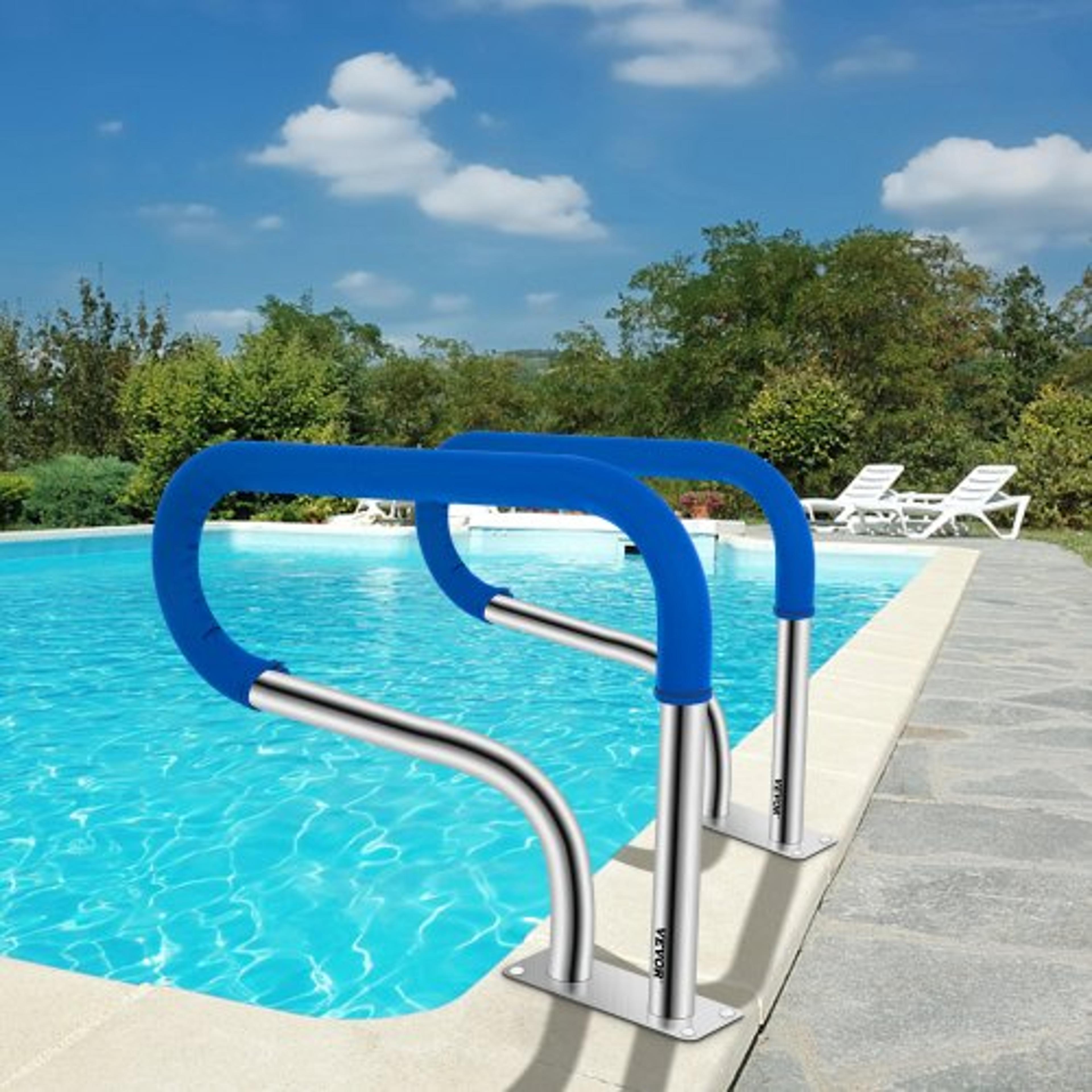 304 stainless steel pool handrail, 375lbs load capacity, quick-mount base plate & full installation kit