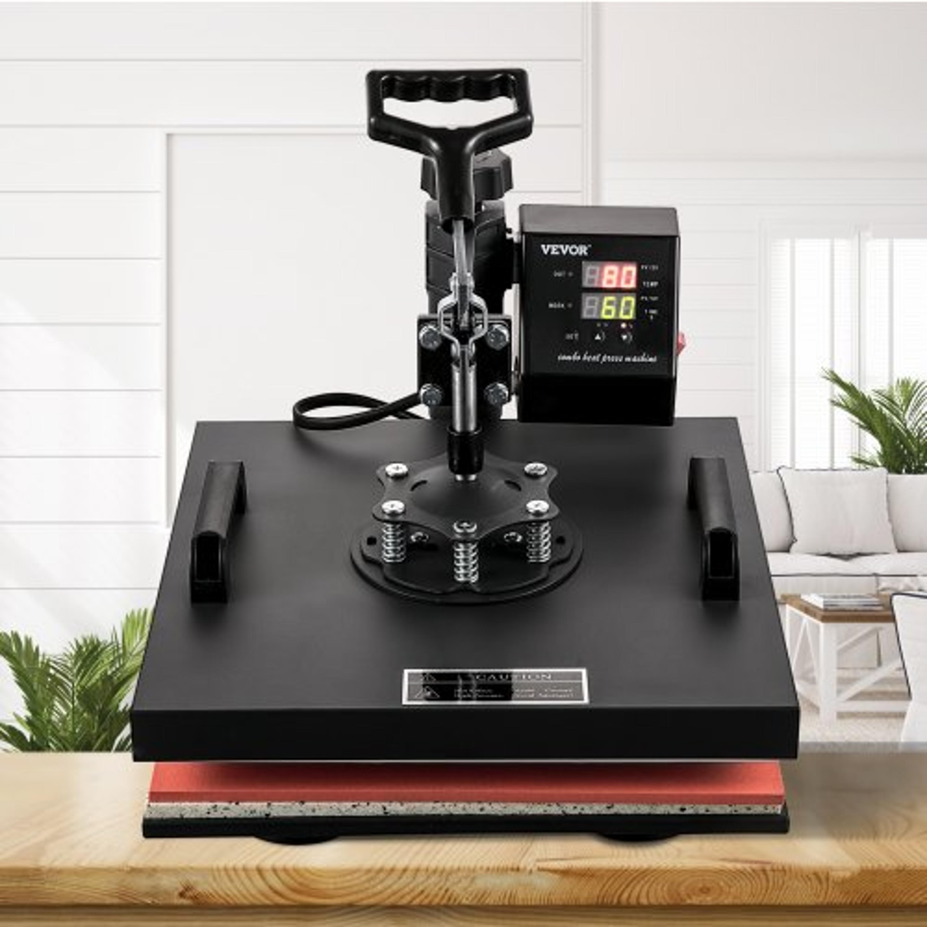 multifunctional heat press machine 15x15", 8pc combo kit w/dual led display – professional t-shirt, mug