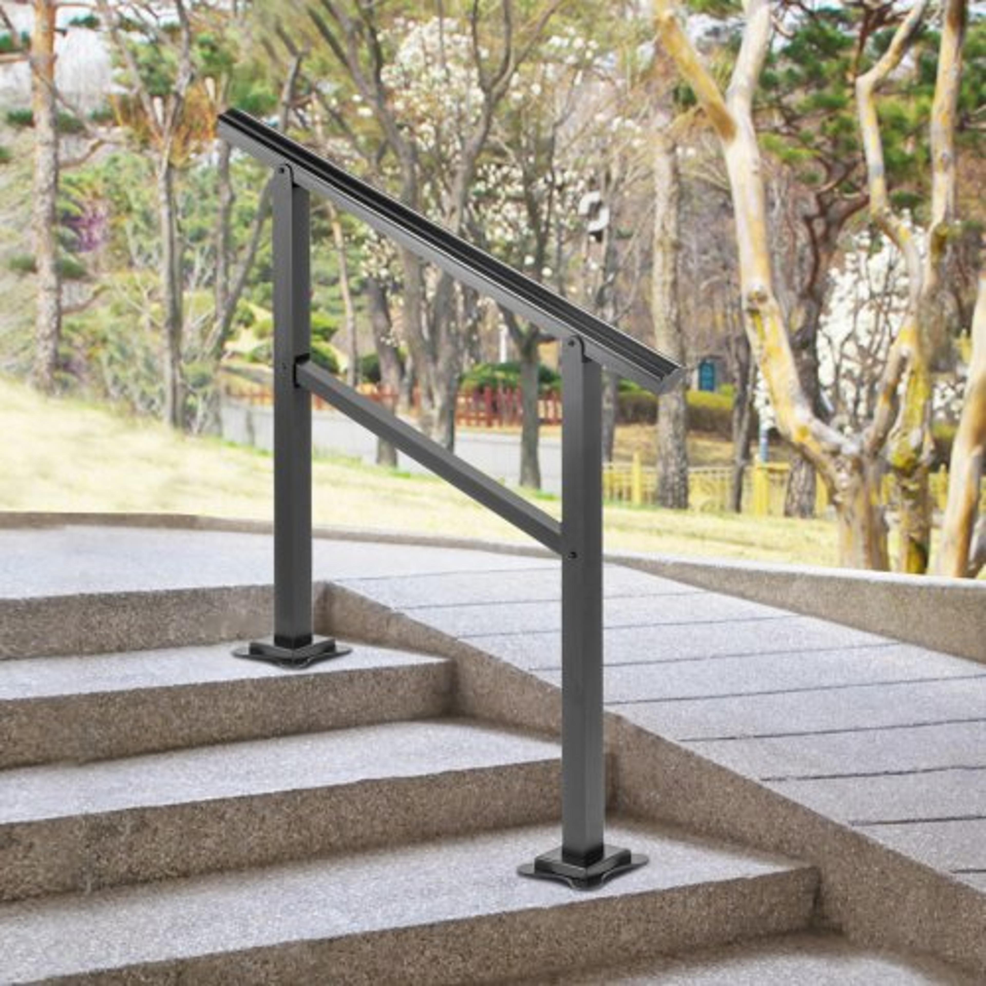 165lbs load aluminum stair handrail, 36" x 35" outdoor stair railing w/0-30° adjustable angle, fits 2-3 steps