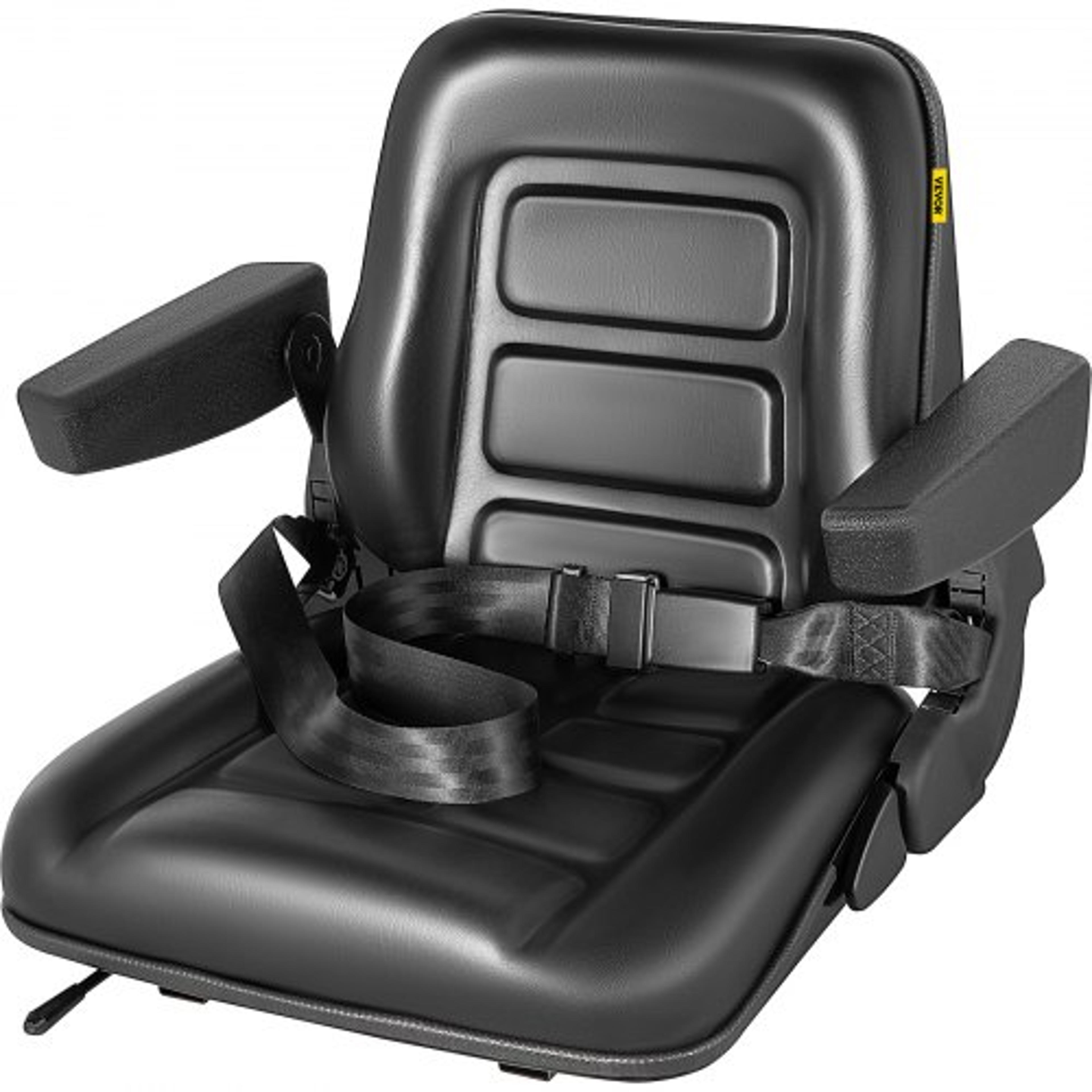 heavy-duty universal forklift seat black pvc tractor seat, adjustable mower seat with armrests, seat belt & switch