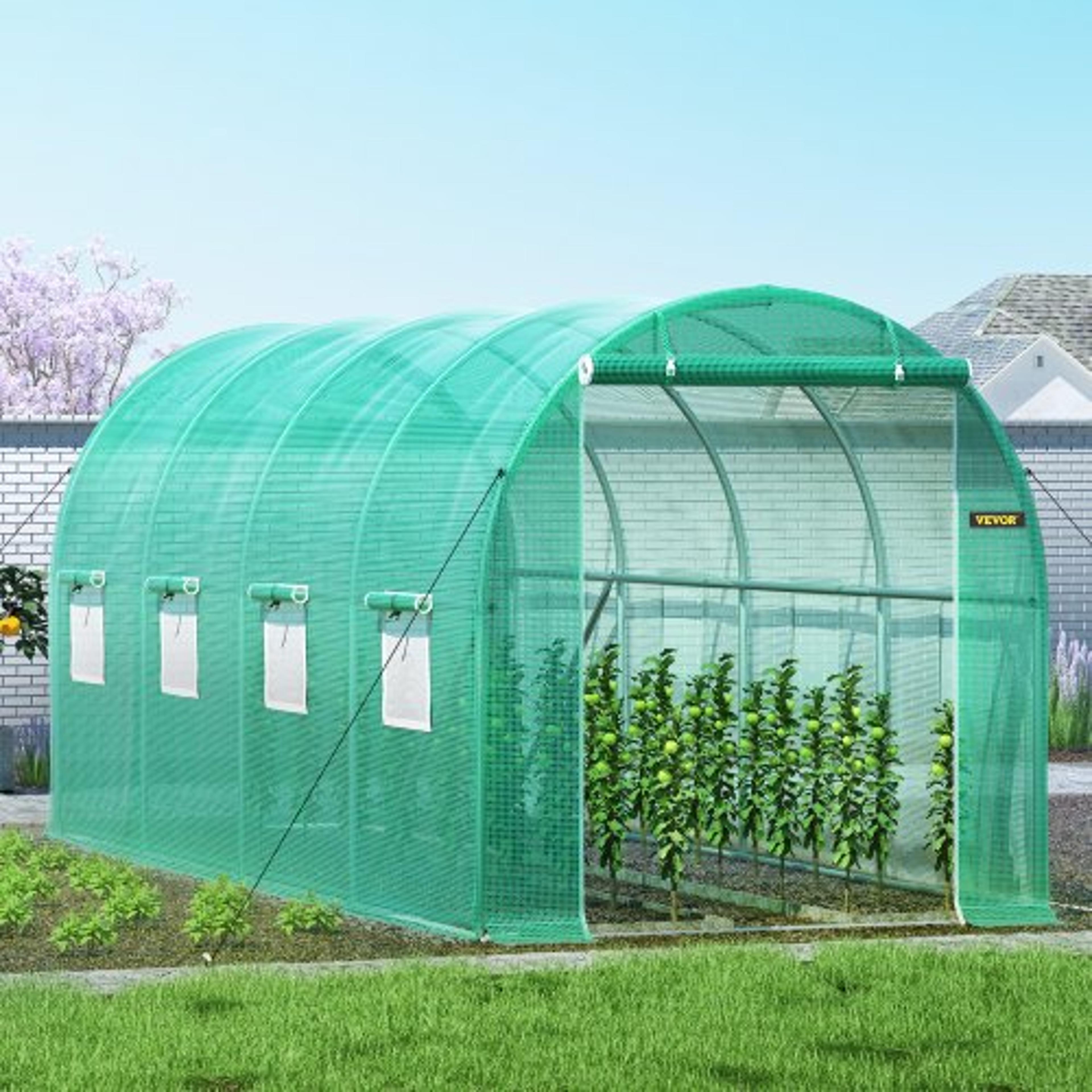 14.8 x 6.6 x 6.6 ft portable plant hot house, galvanized steel hoops, 8 roll-up windows & zippered door