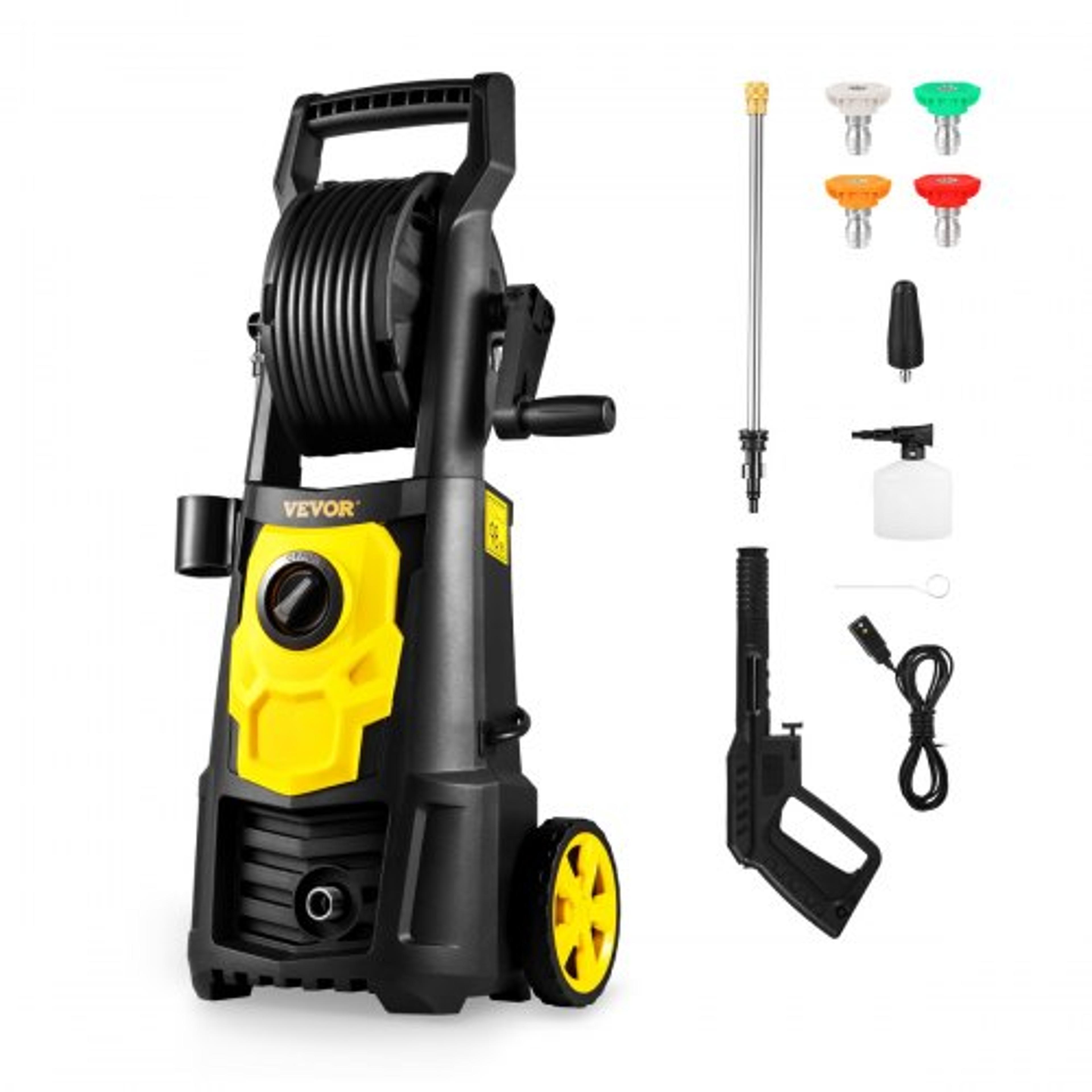 2000psi 1.76 gpm power washer w/ 30 ft hose, 5 quick connect nozzles & foam cannon, portable electric pressure washer