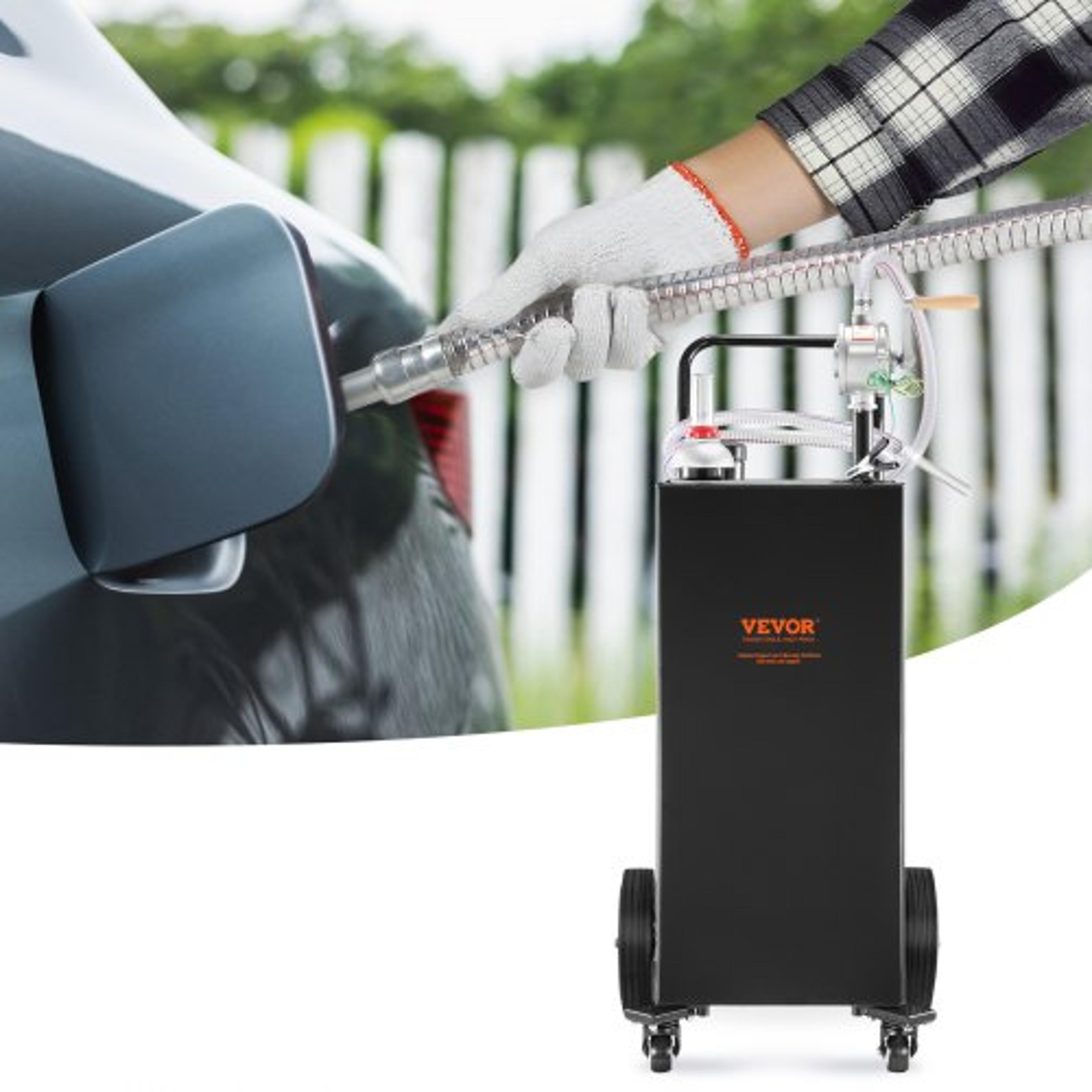 35-gallon fuel caddy, heavy-duty gas storage tank w/ manual transfer pump & 4 wheels, portable diesel/gasoline