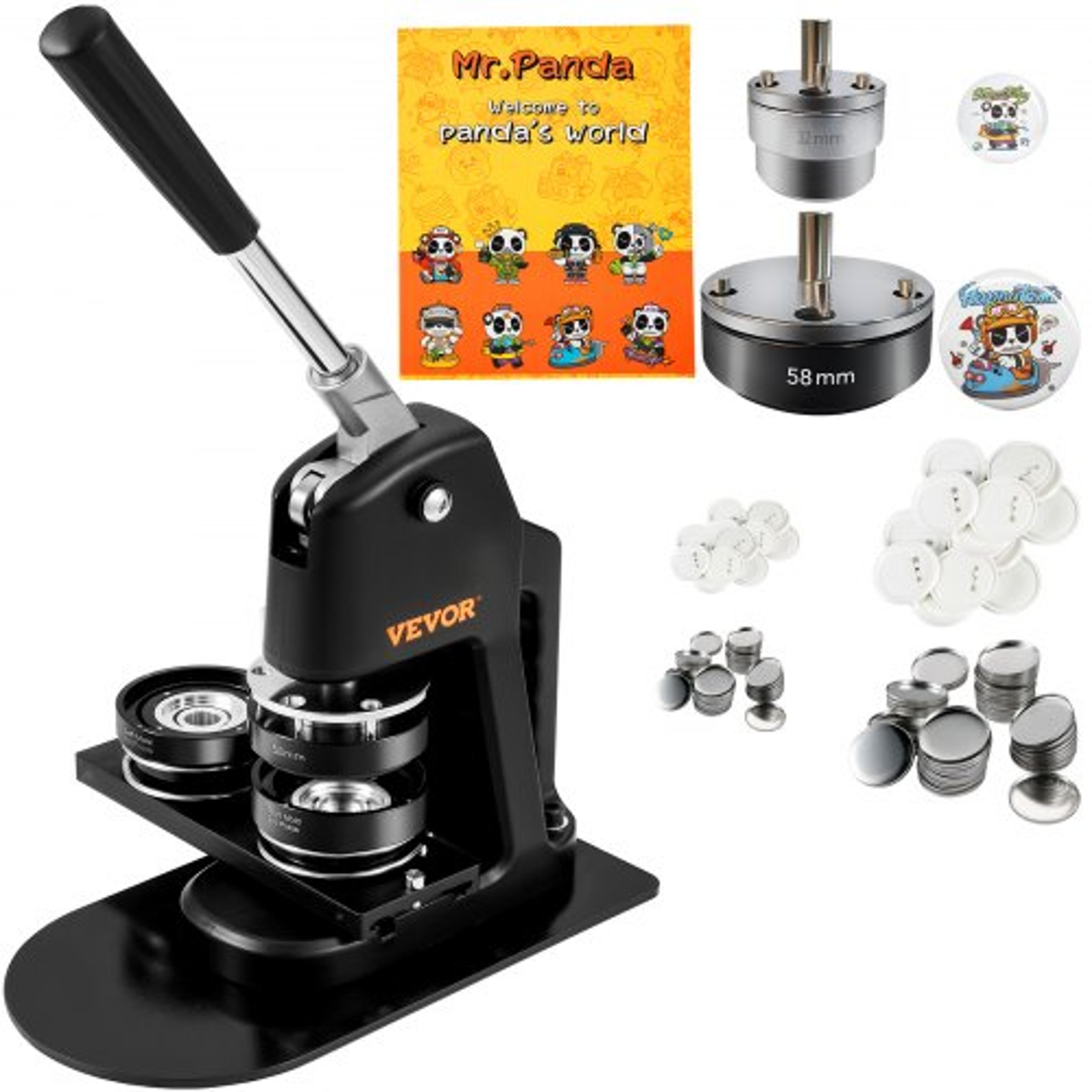button maker machine with badge punch press kit, button parts, circle cutter, and diy magic book