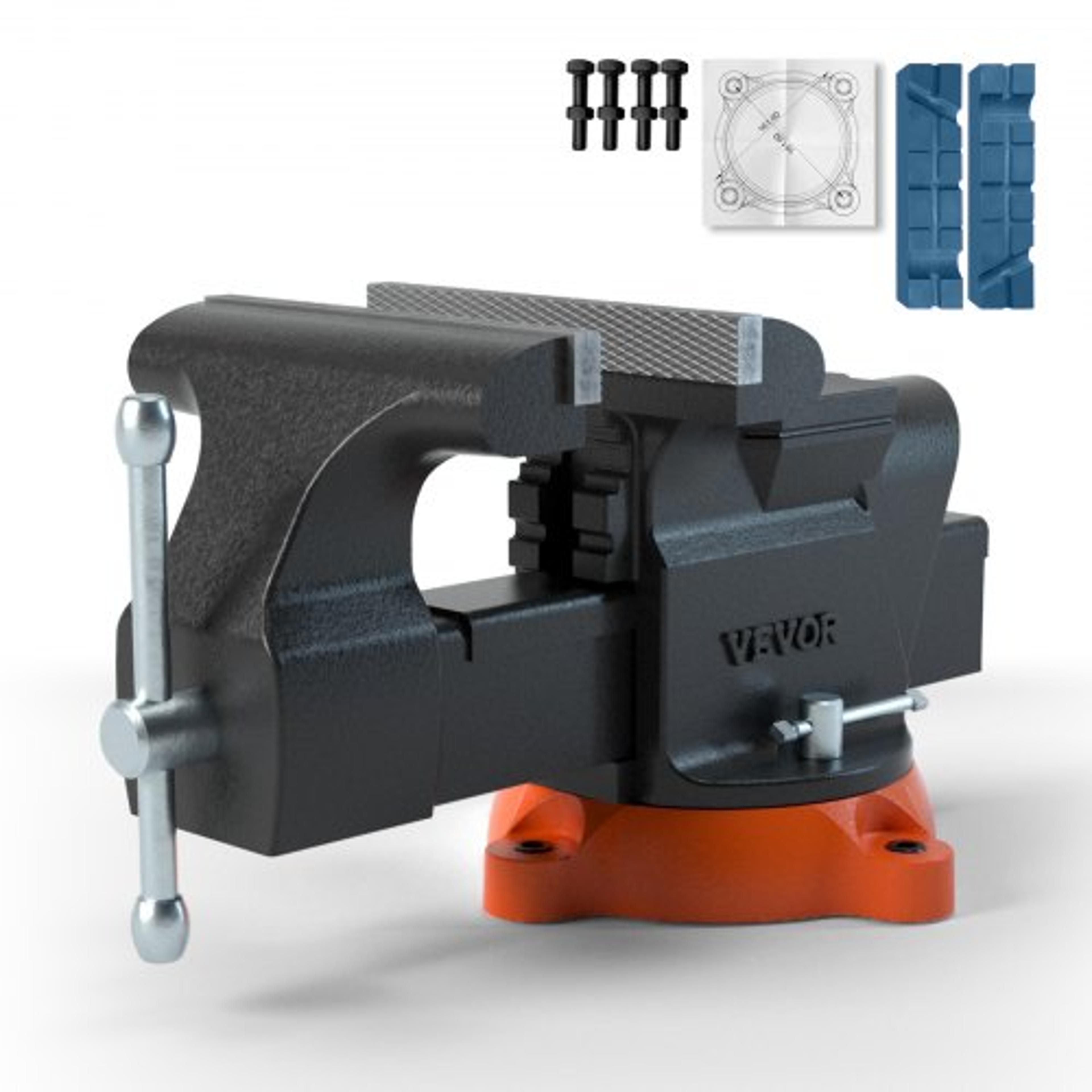 heavy duty ductile iron bench vise with anvil, swivel locking base, secure grip for workshop and diy jobs