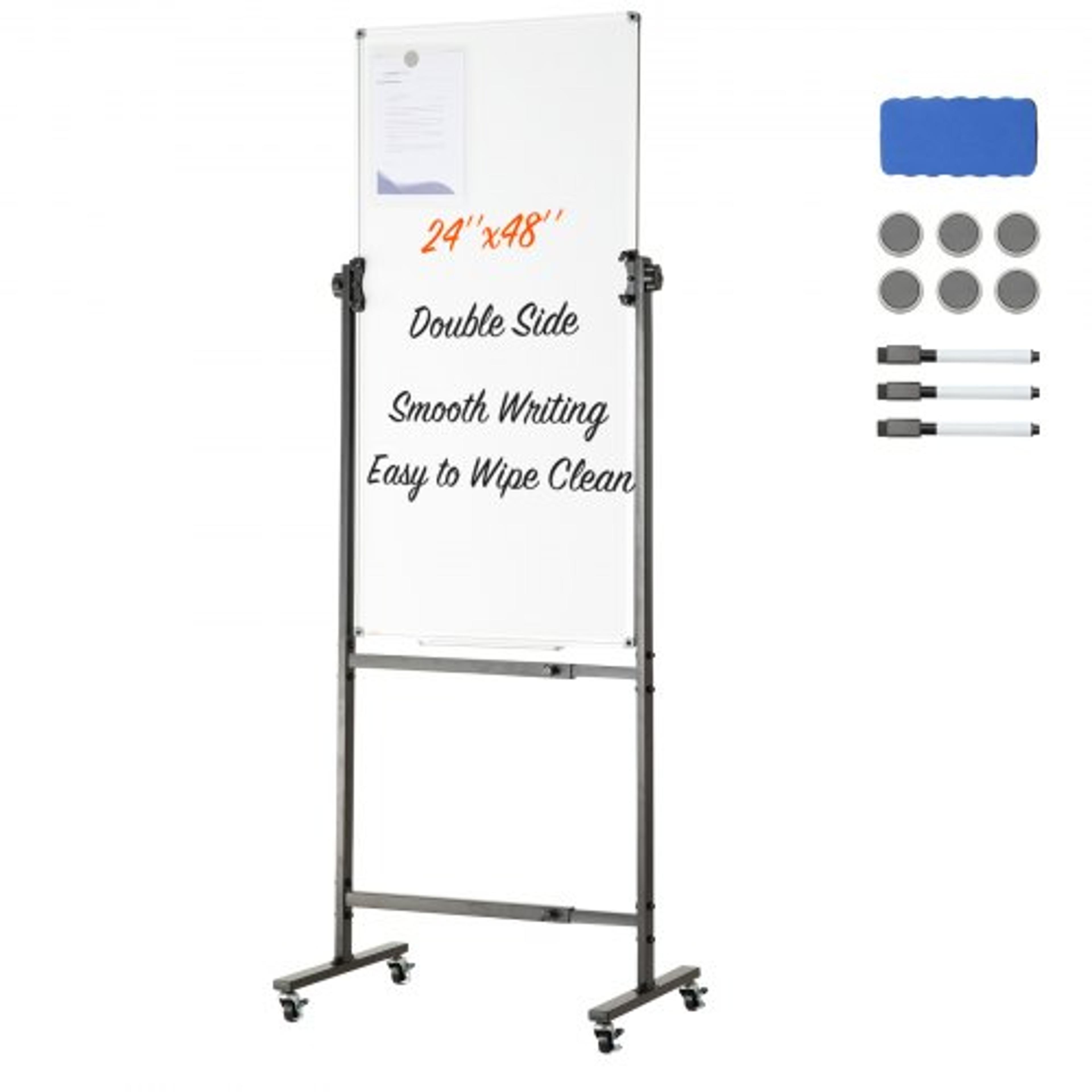 rolling magnetic whiteboard double-sided adjustable mobile dry erase board with wheels