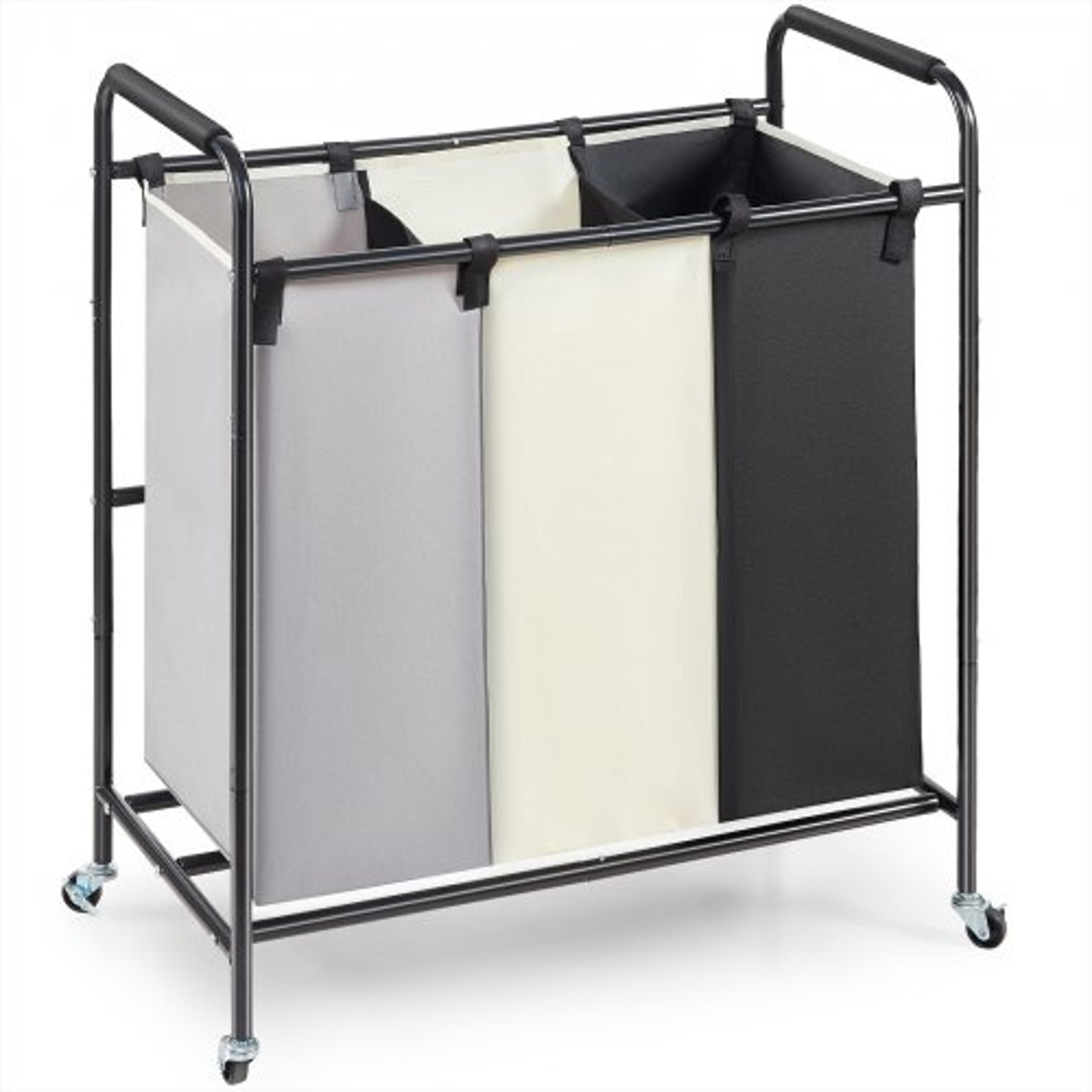 heavy duty 3 section laundry sorter cart with lockable wheels rolling laundry organizer & storage hamper