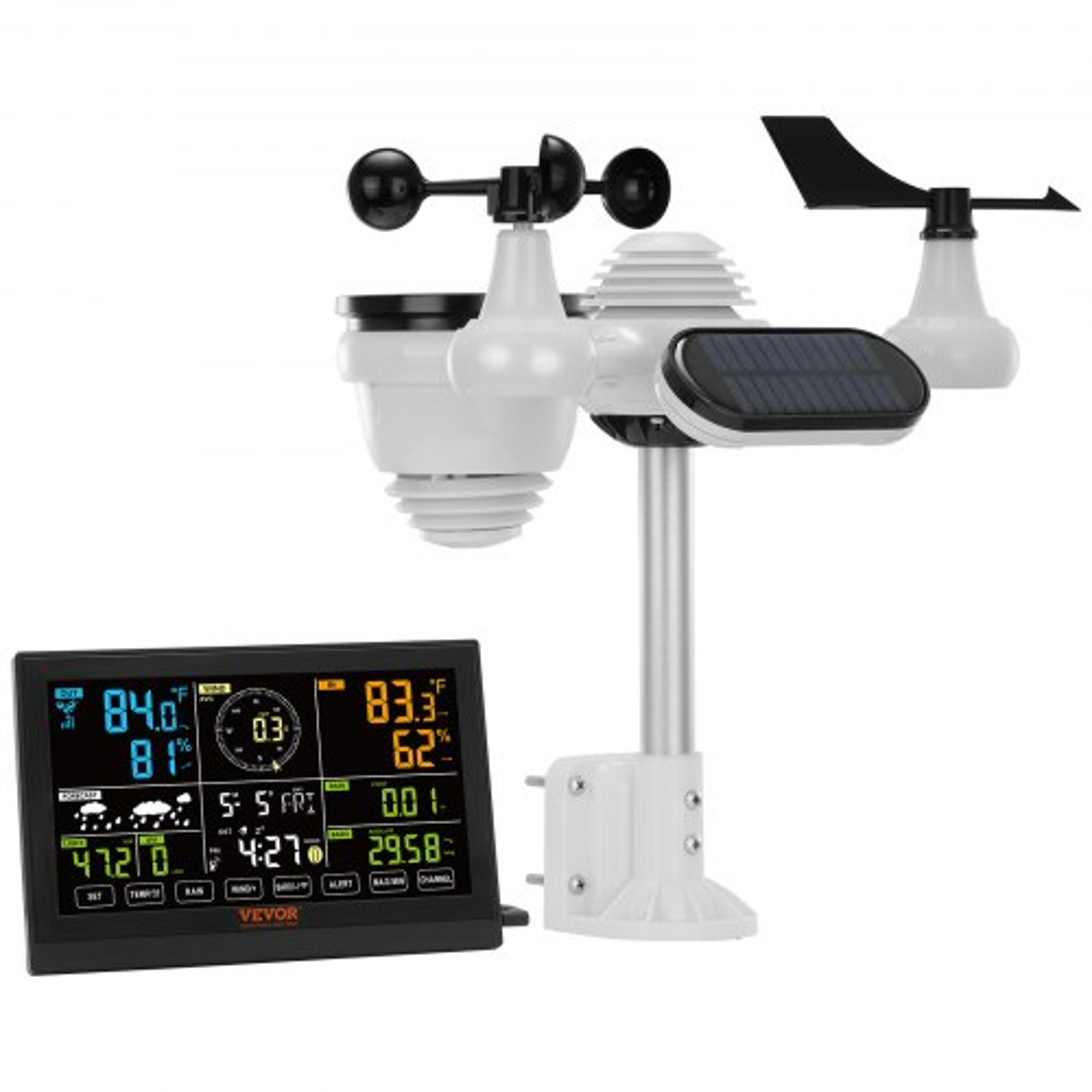 7-in-1 wireless weather station with 7.5" display, rain gauge & forecast alerts