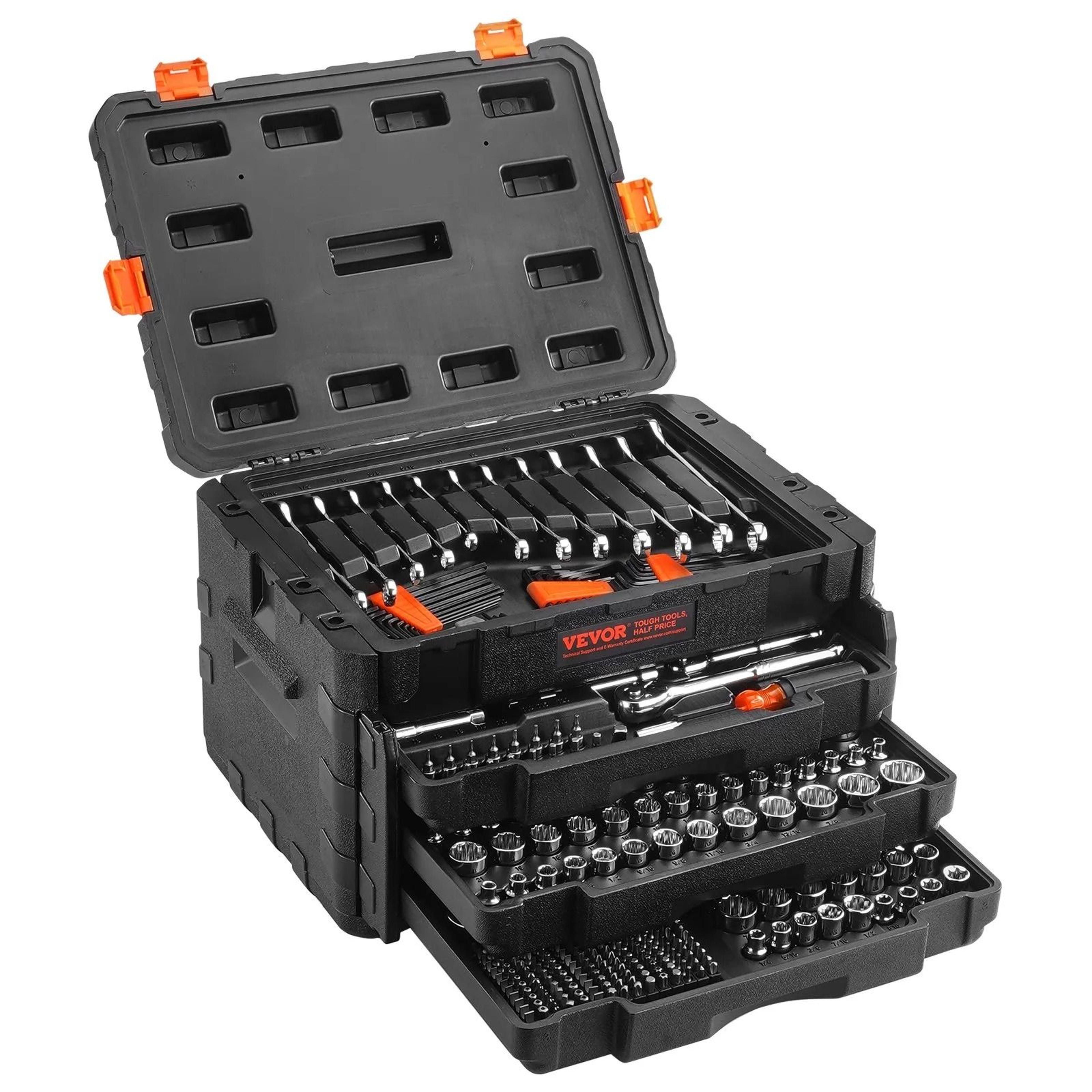 mechanics tool set and socket set, drive deep and standard sockets, sae and metric mechanic tool kit