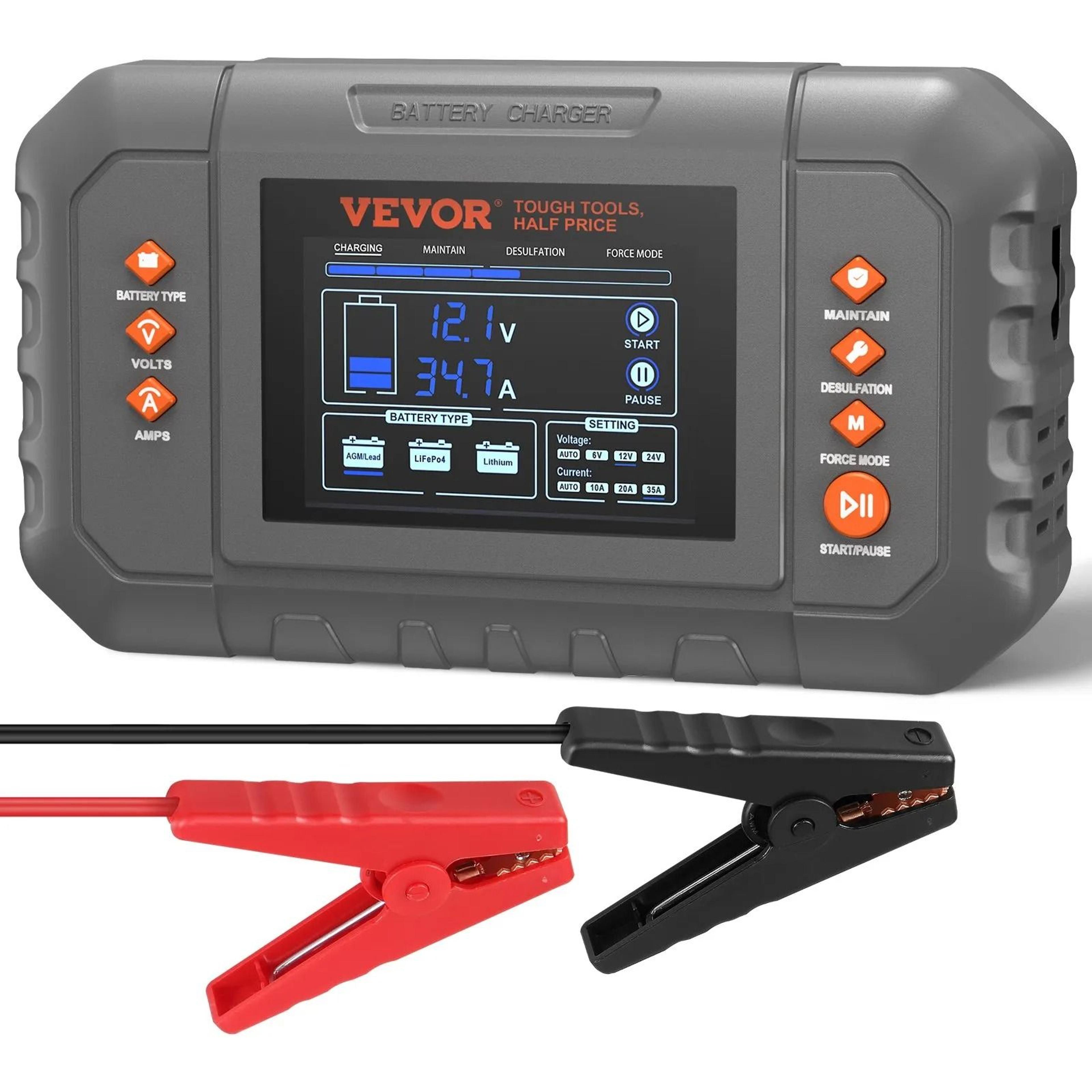 smart battery charger, lithium life, lead acid agm gel sla car charger with lcd display, trickle charger maintainer