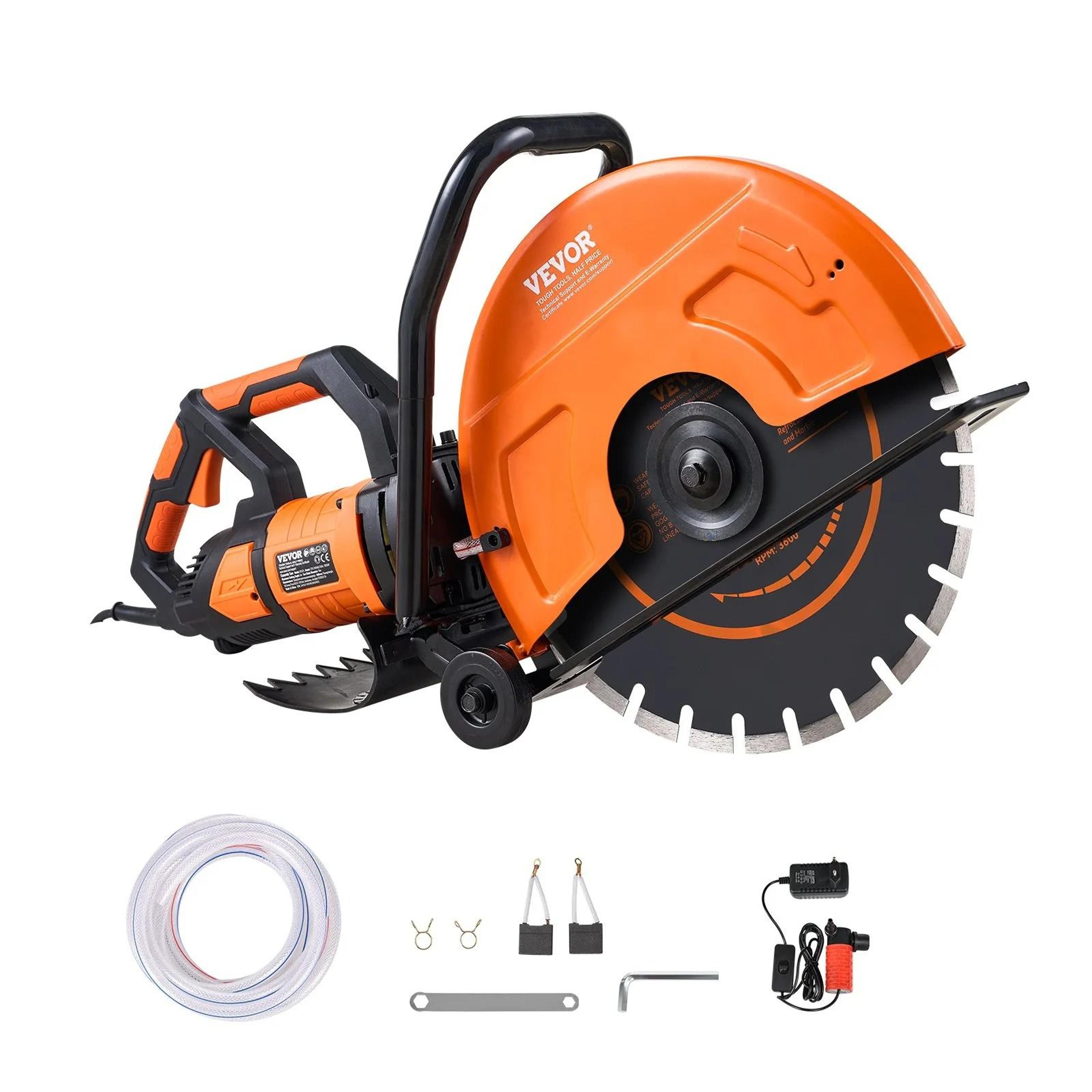 electric concrete saw, wet dry circular cutter with pump and blade, max adjustable depth for cutting brick, stone