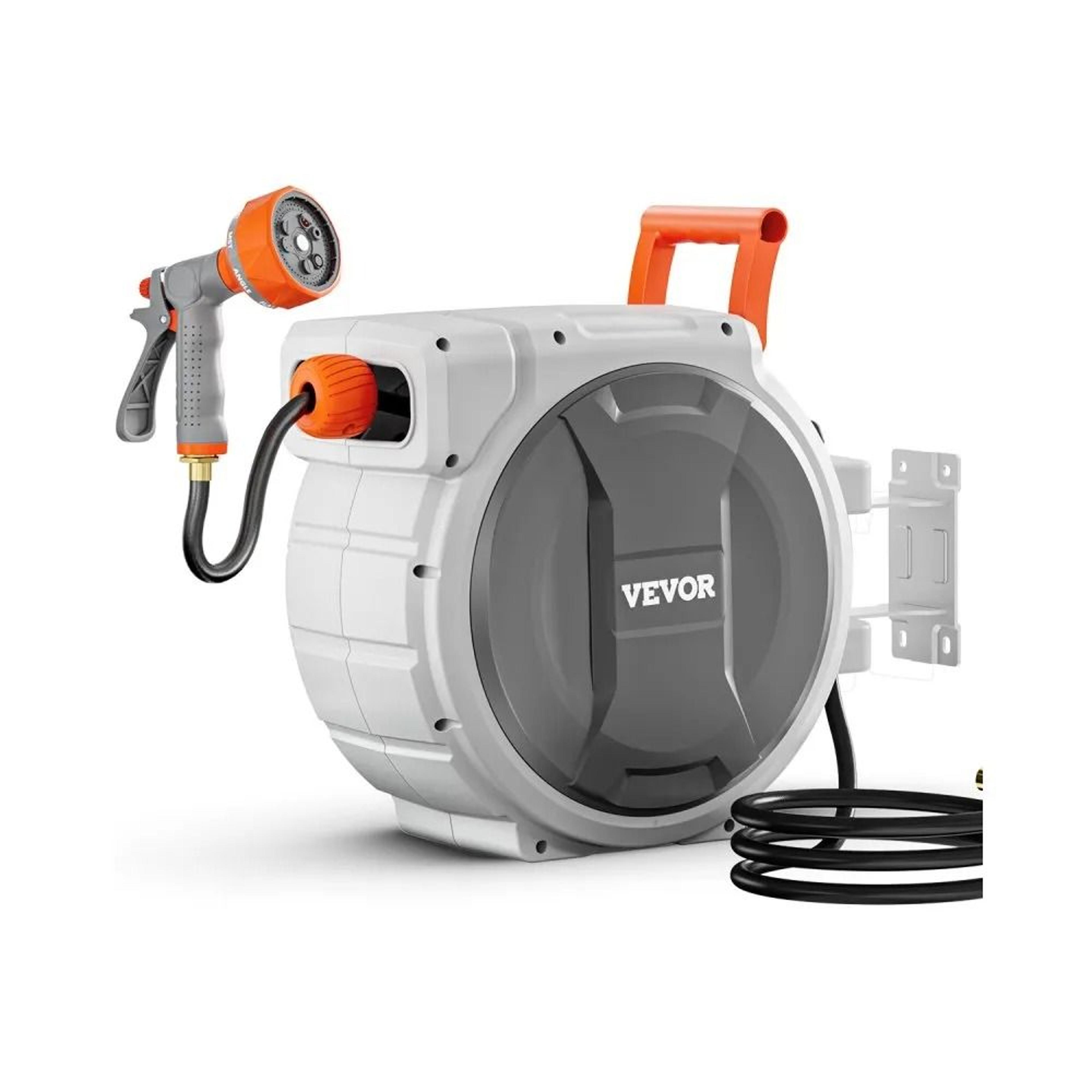 heavy duty retractable garden hose reel, wall mounted hose reel with patterns nozzle, upgraded slow return system
