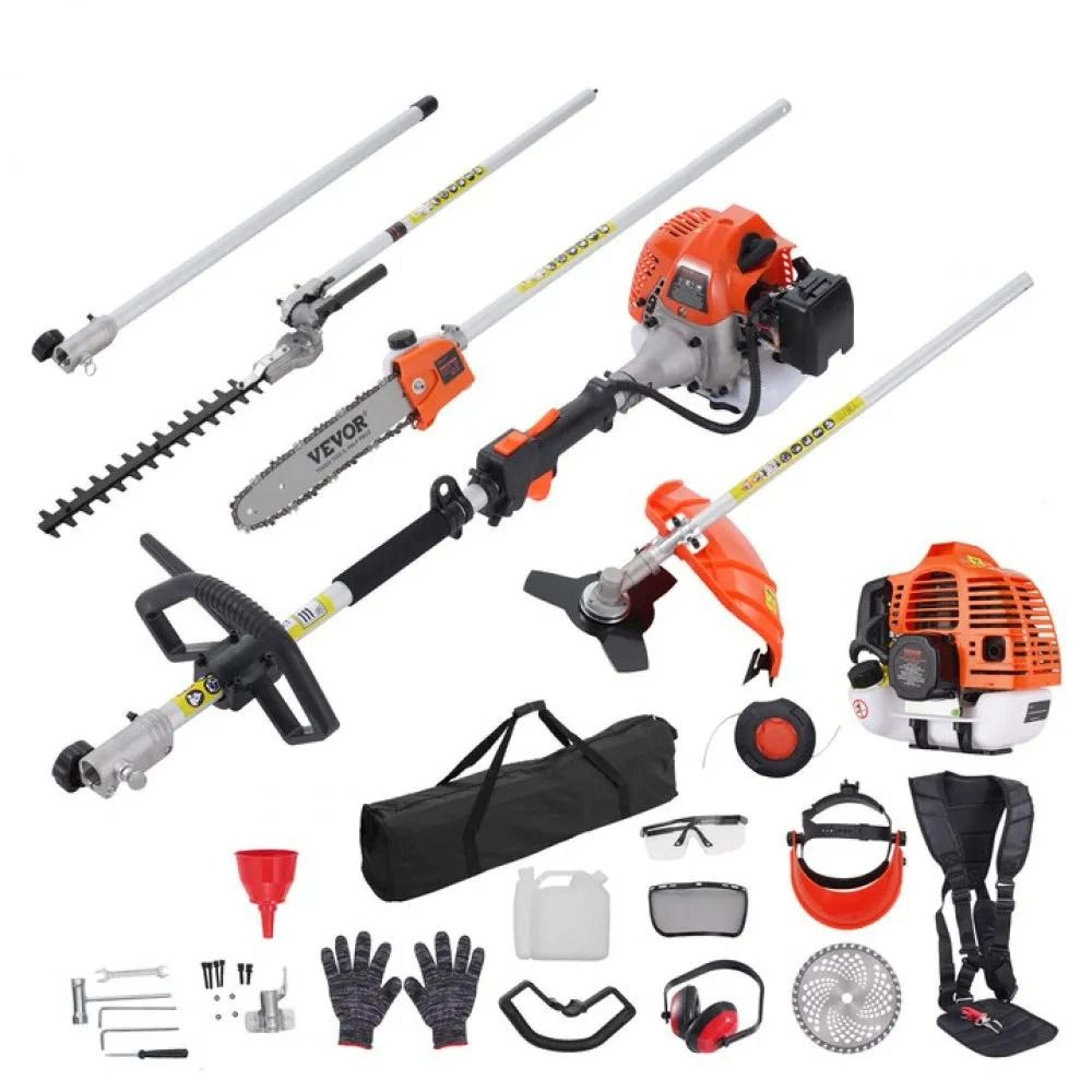 multi functional gas hedge trimmer, weed eater, brush cutter, string trimmer, edger, pole saw chainsaw pruners