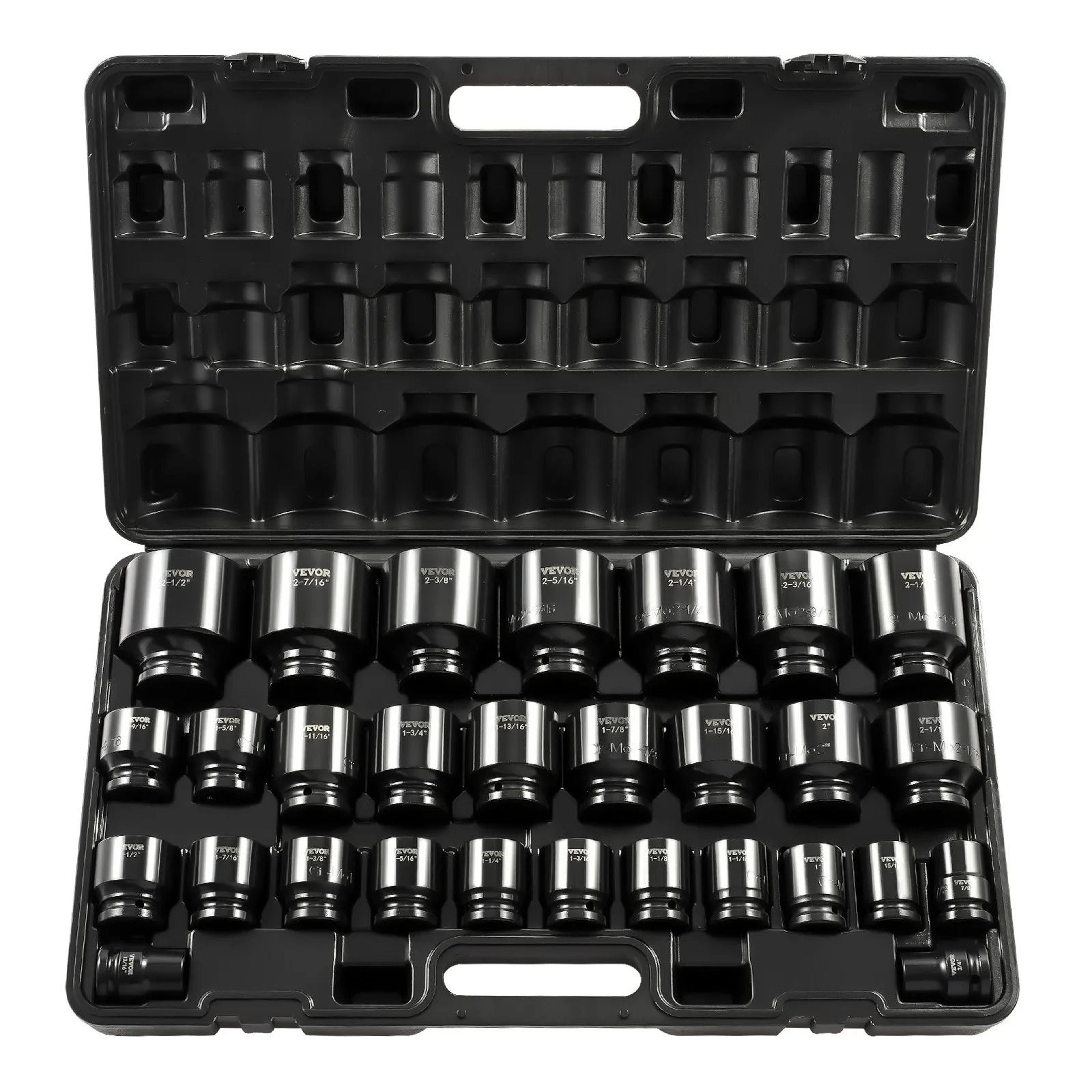 impact socket set, point sockets, cr-mo alloy steel, sae, durable storage case