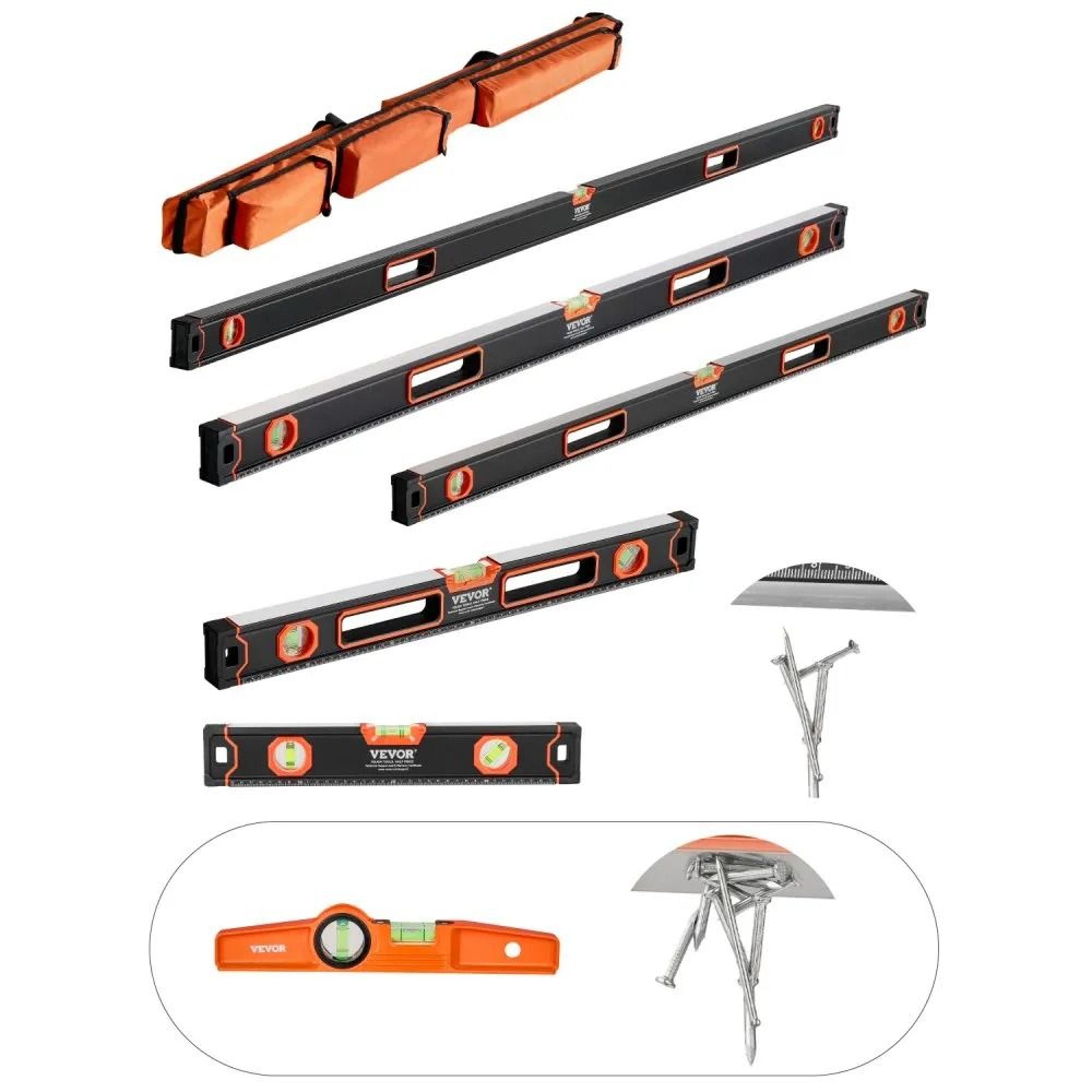 box levels set, torpedo level, bubble vials ruler, shock-proof aluminum alloy magnetic leveler tool, sae metric scale