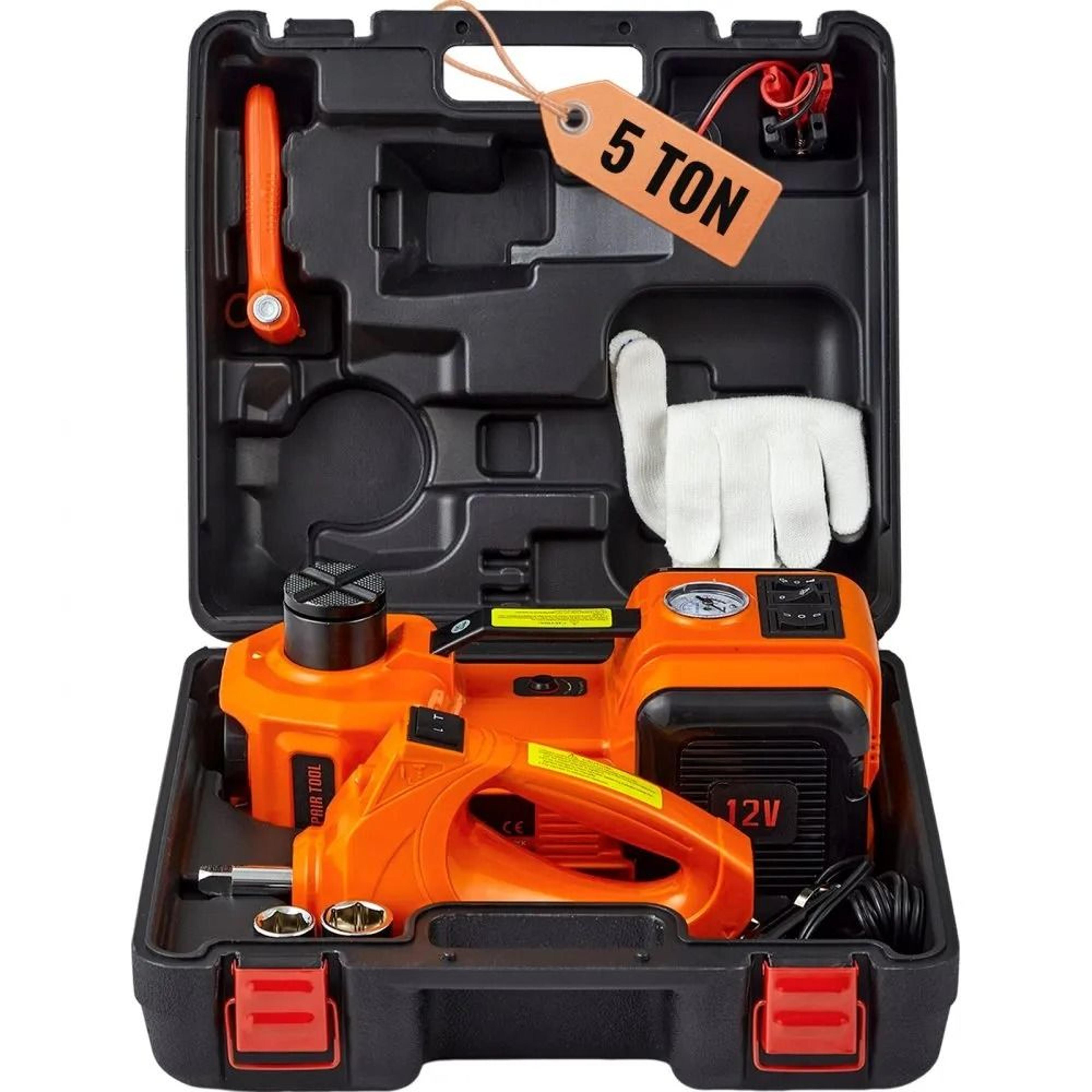 electric hydraulic car jack with impact wrench portable car lift built-in tire inflator led light