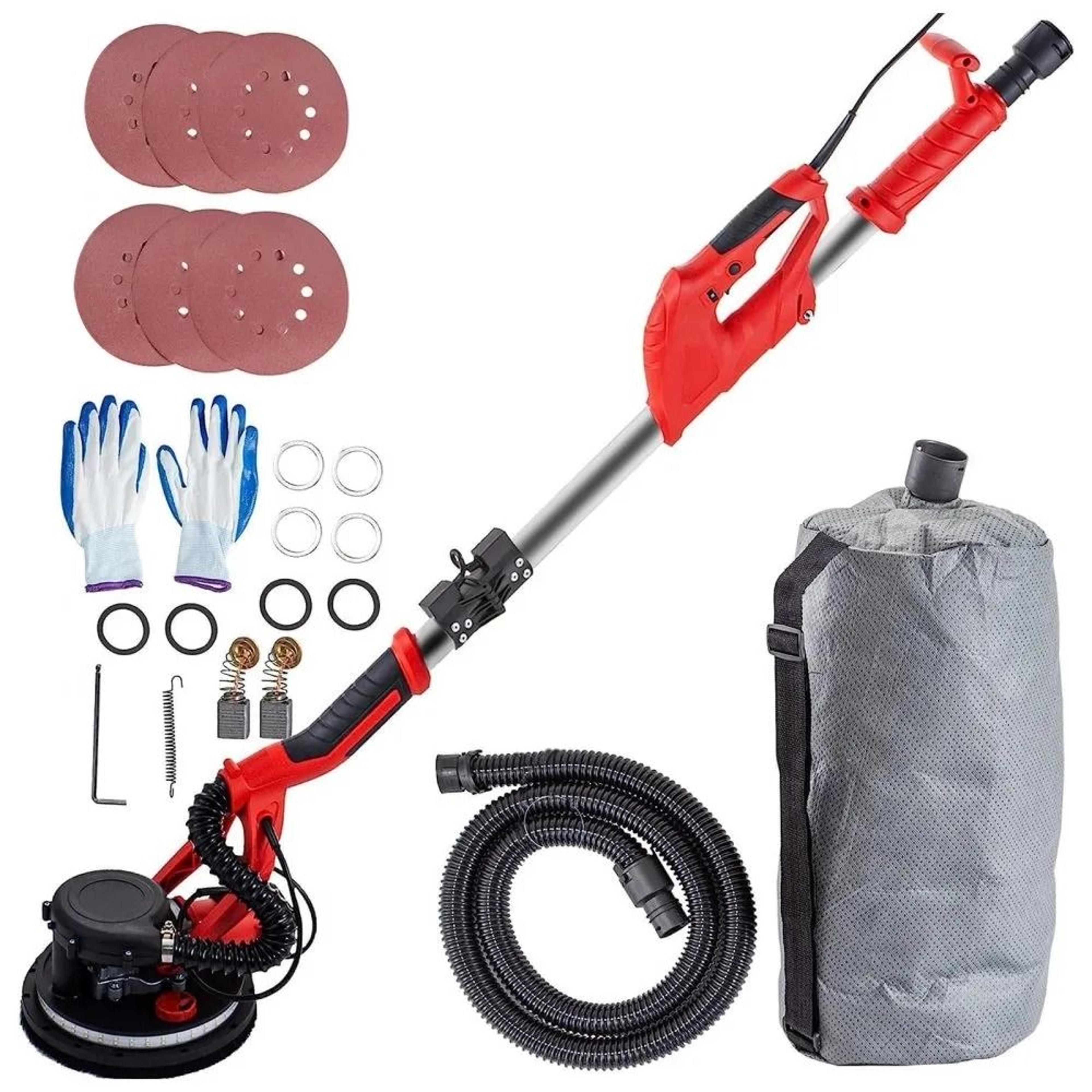 electric drywall sander, foldable sheetrock sander with telescope handle, variable speed rpm, wall sander with led strip
