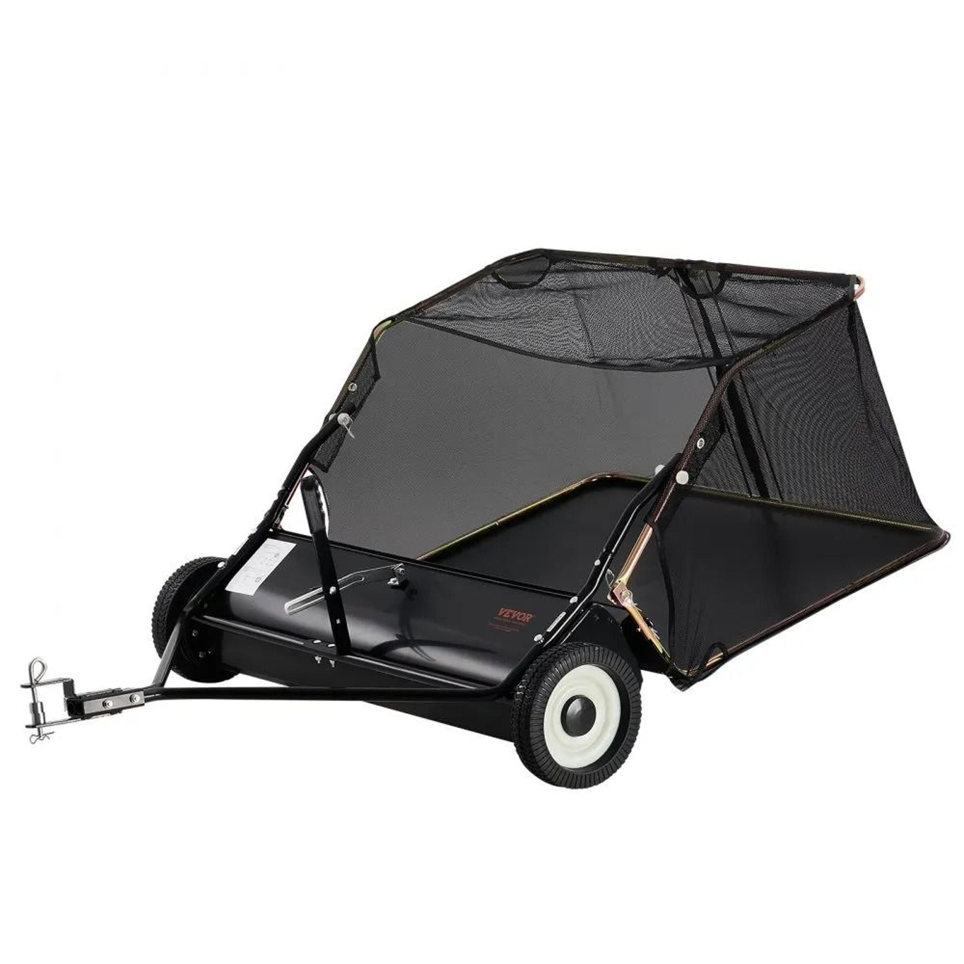heavy duty pull behind lawn sweeper, adjustable height yard collector, leaf and grass sweeper