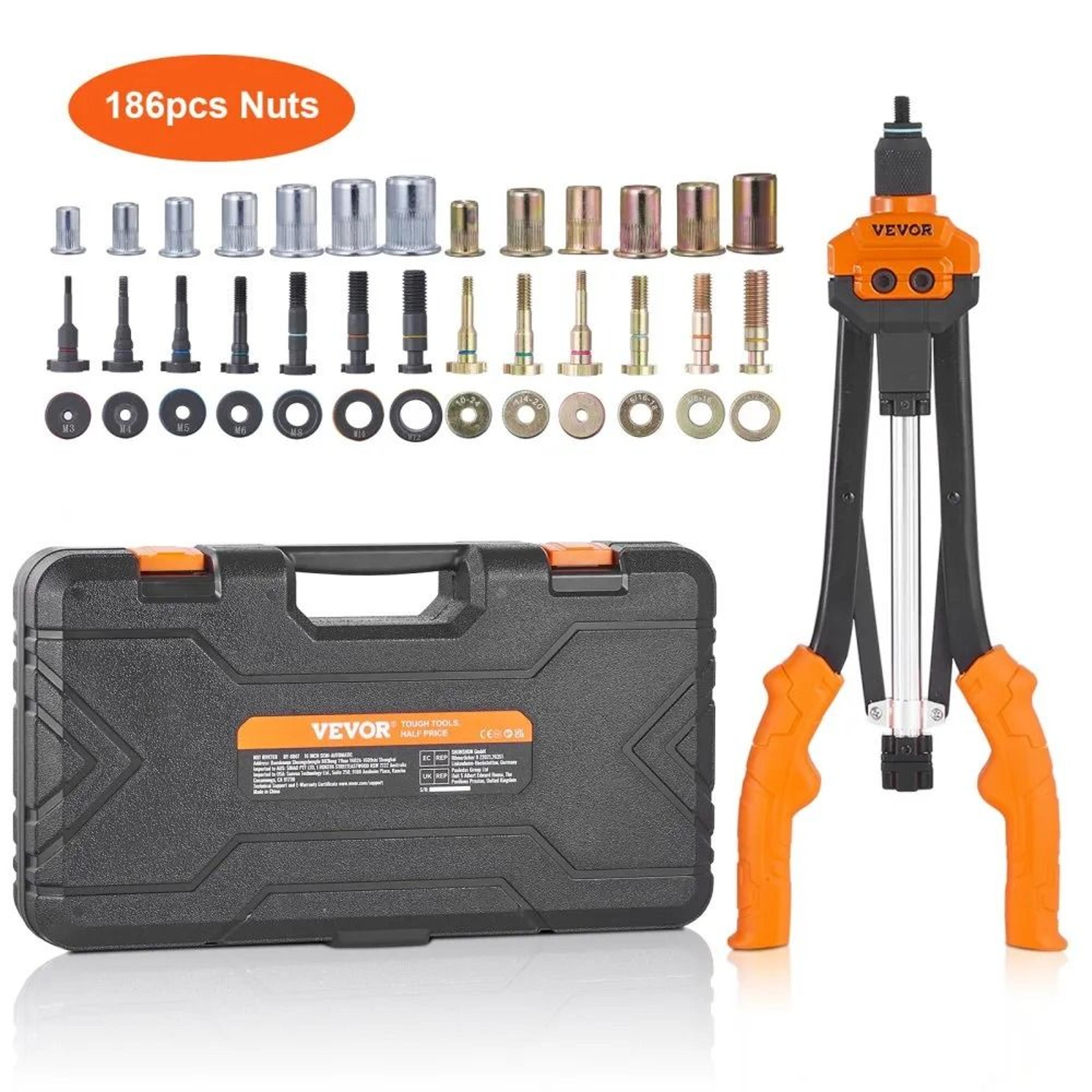 rivnut tool kit with mandrels and rivet nuts, semi auto rivet nut tool