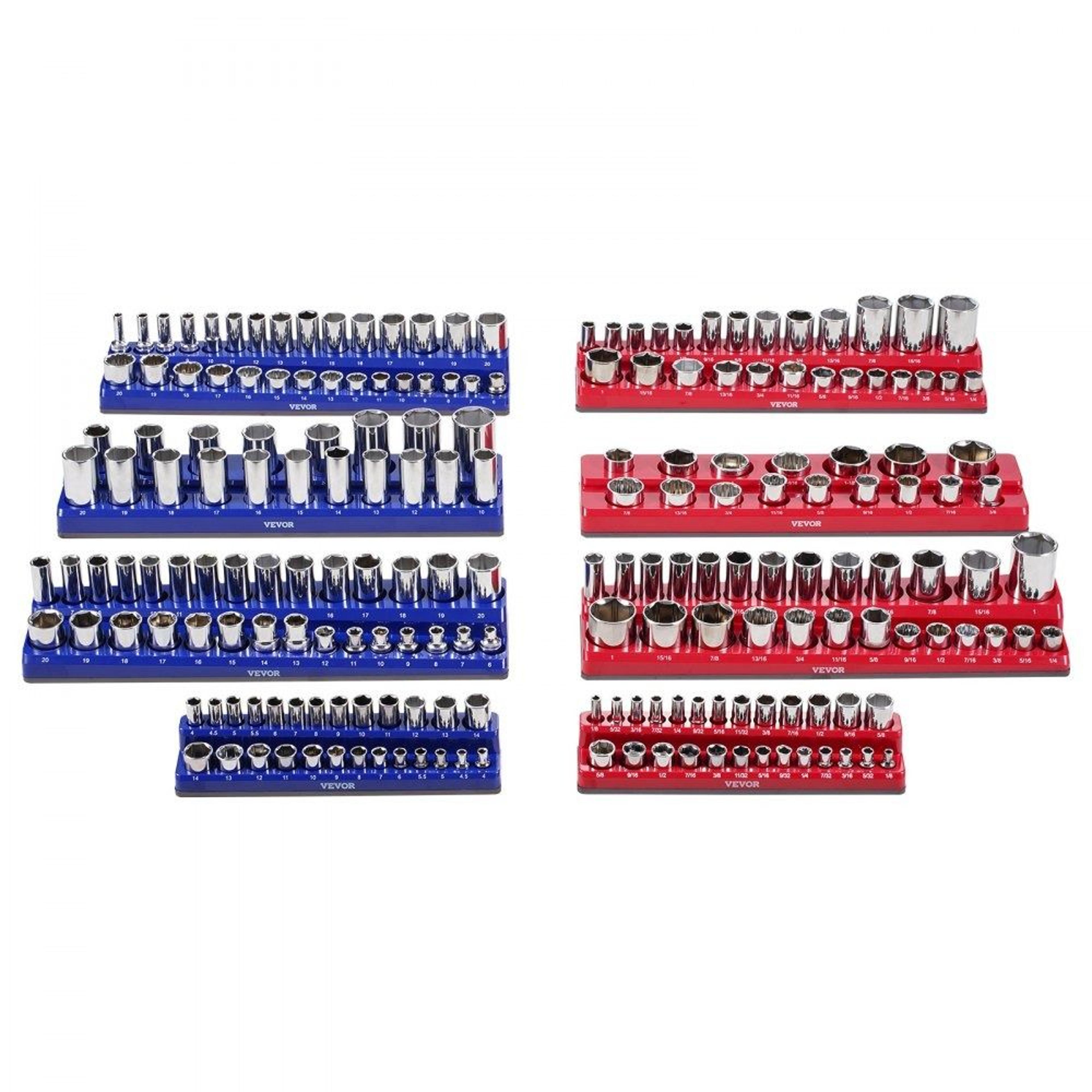 socket organizer set, magnetic socket holder, metric sae socket trays with clear labels, holds standard deep sock