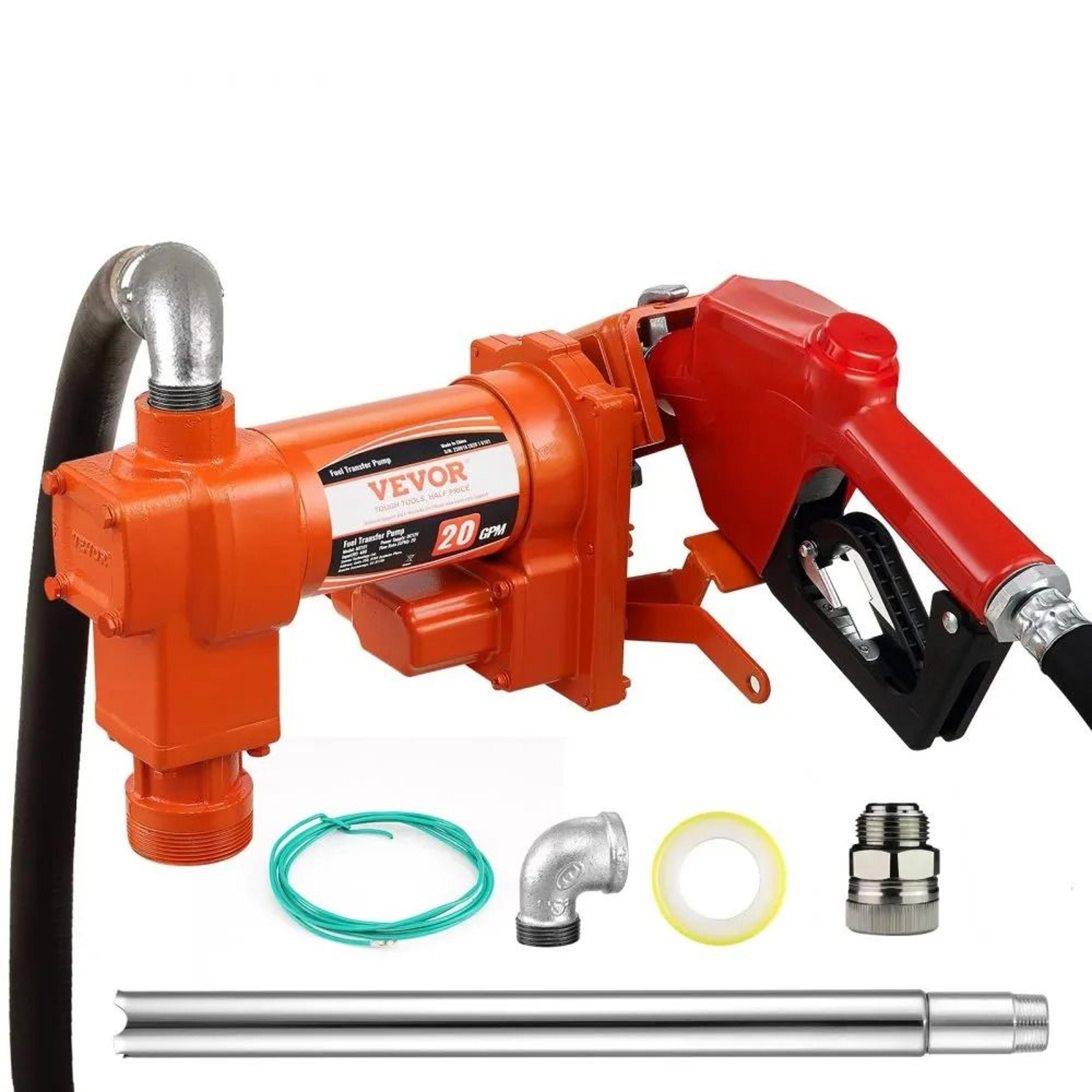 fuel transfer pump, gpm gasoline extractor, automatic nozzle, suction and discharge hose for diesel, kerosene, ethanol