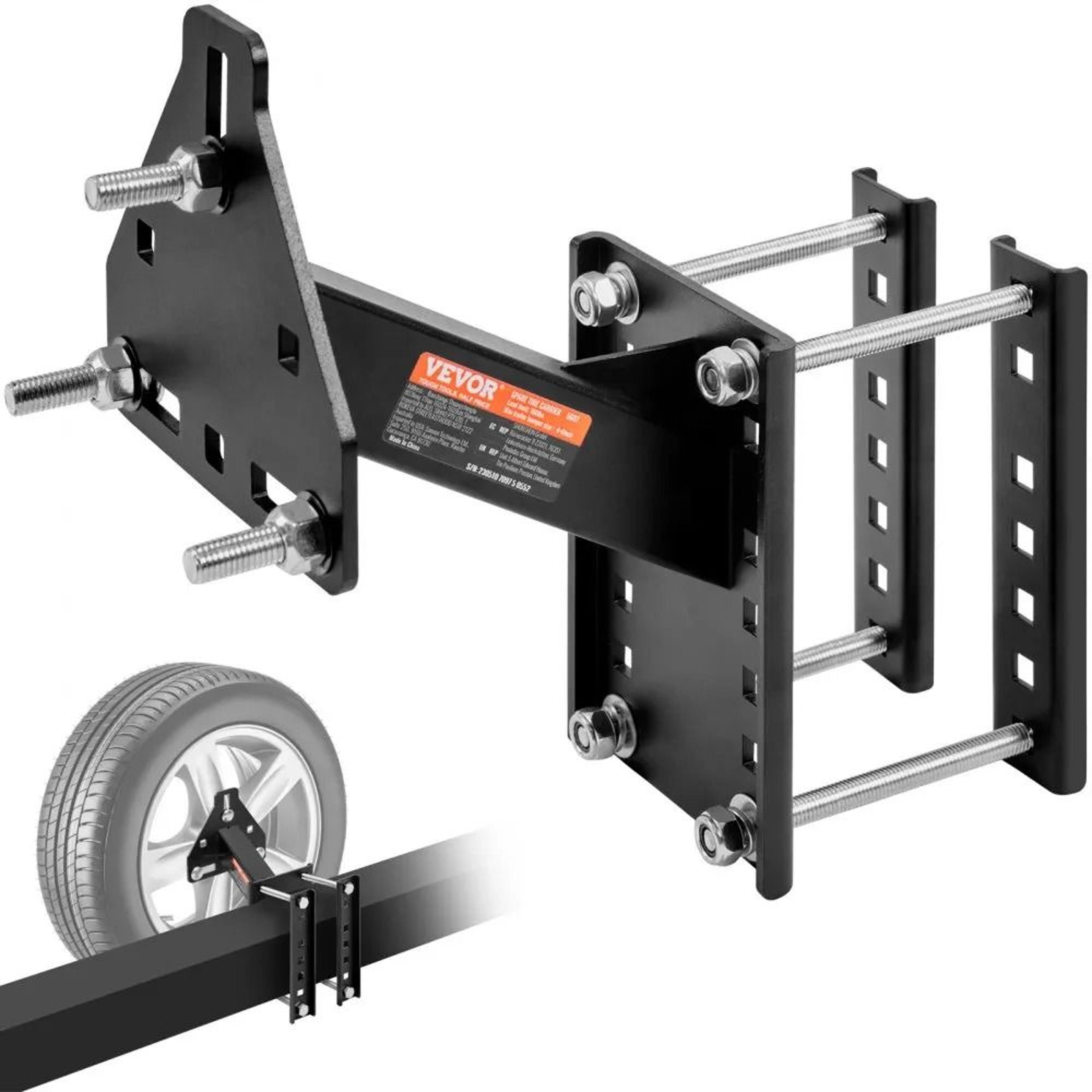 trailer spare tire mount, high lbs capacity spare tire carrier, fits lug wheels, steel utility trailer tire holder