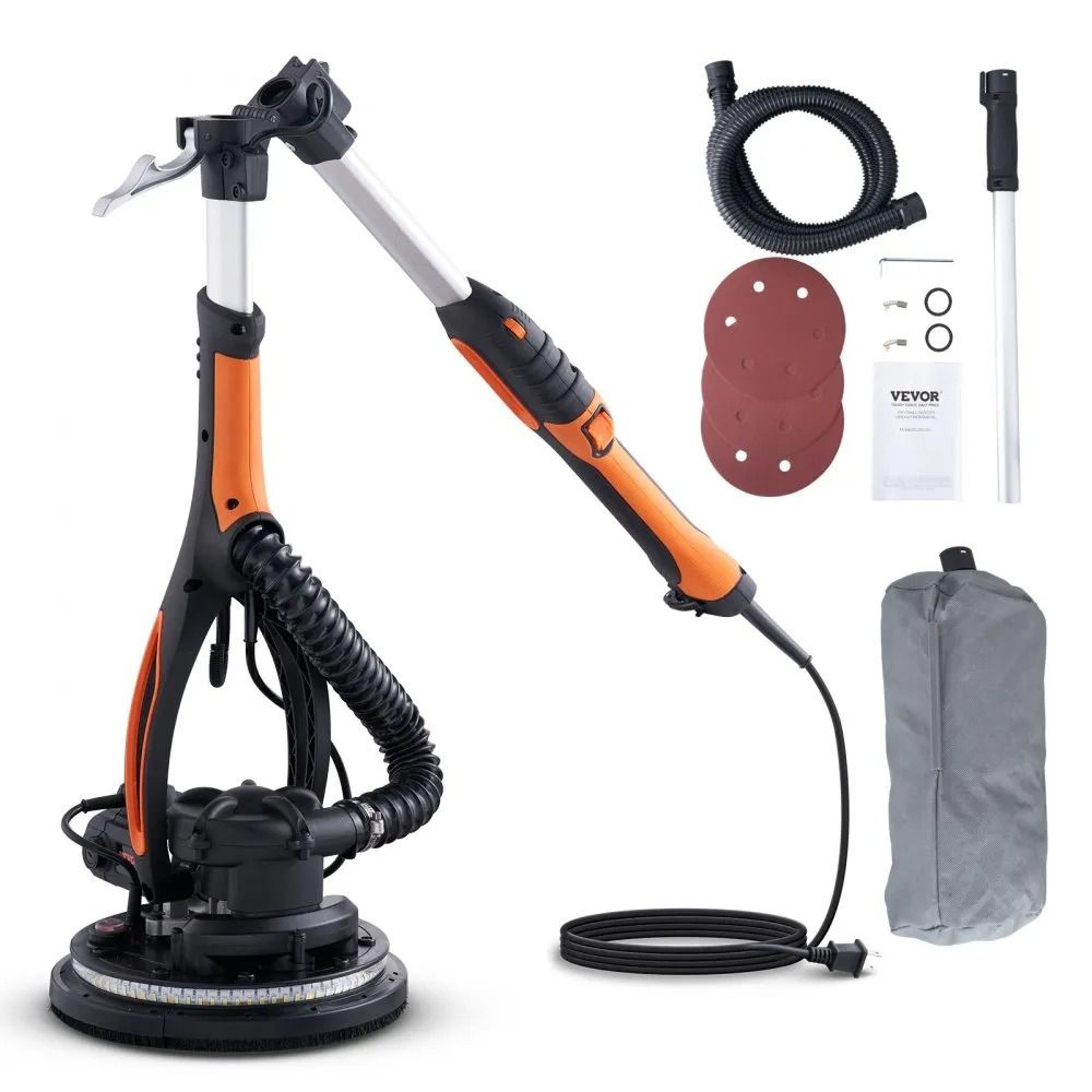 wall smoother power tool, adjustable rpm speeds, dual led, collapsible design for ceilings, dust collector, sanding pads