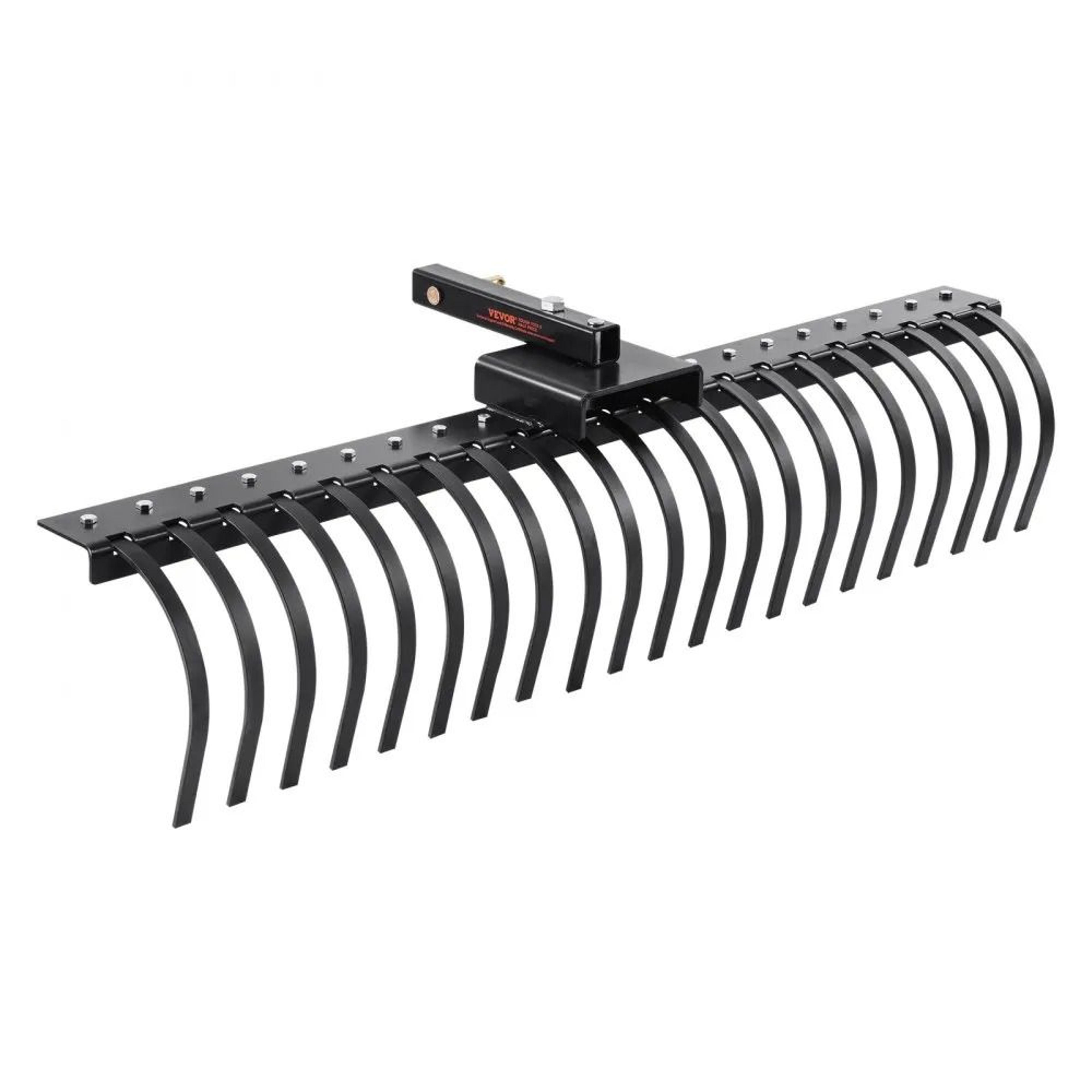 lawn dethatcher rake, tow behind landscape rake with steel coil tines, attaches to toolbars and point suspension