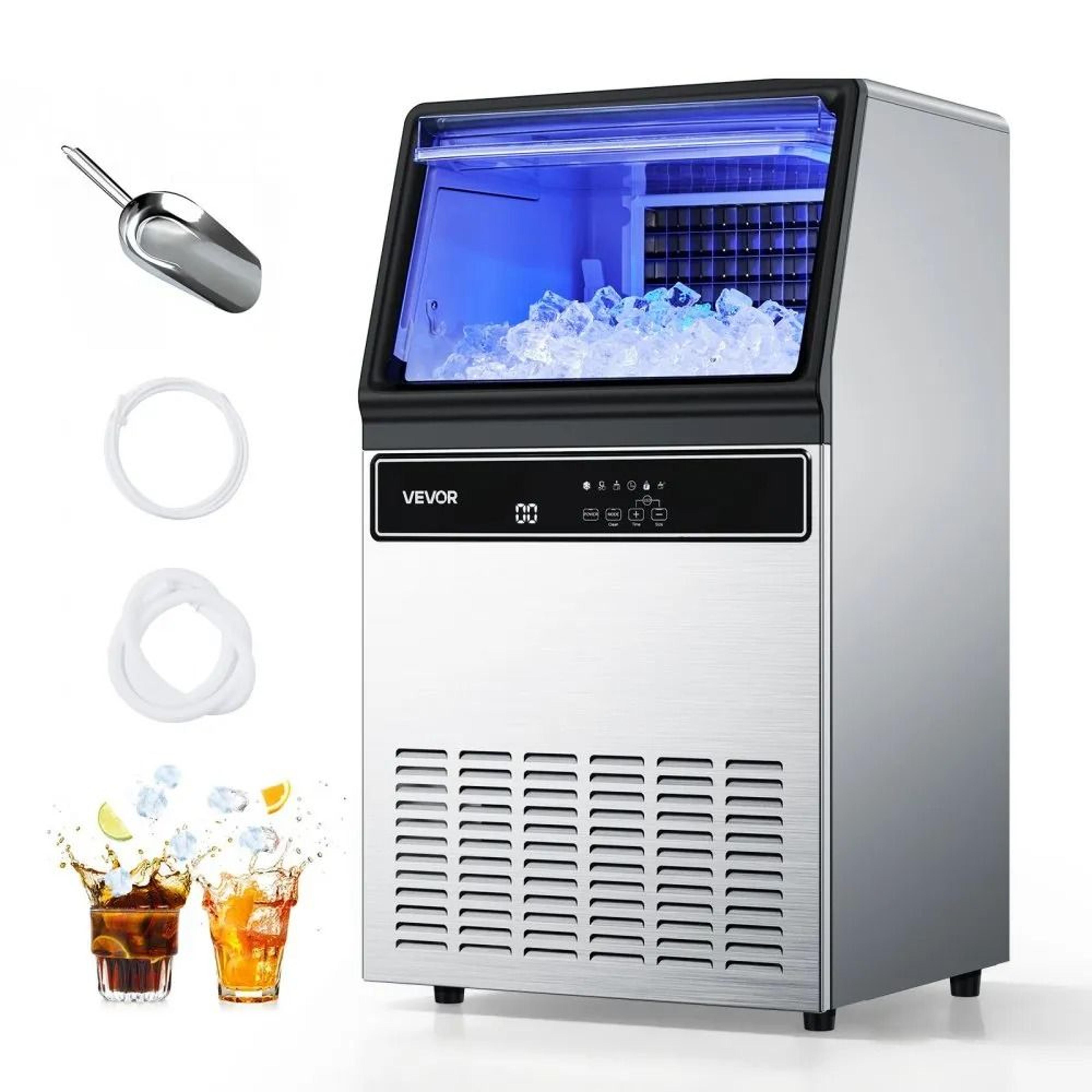 stainless steel ice maker, commercial ice maker machine high storage, freestanding under counter, led display self-clean