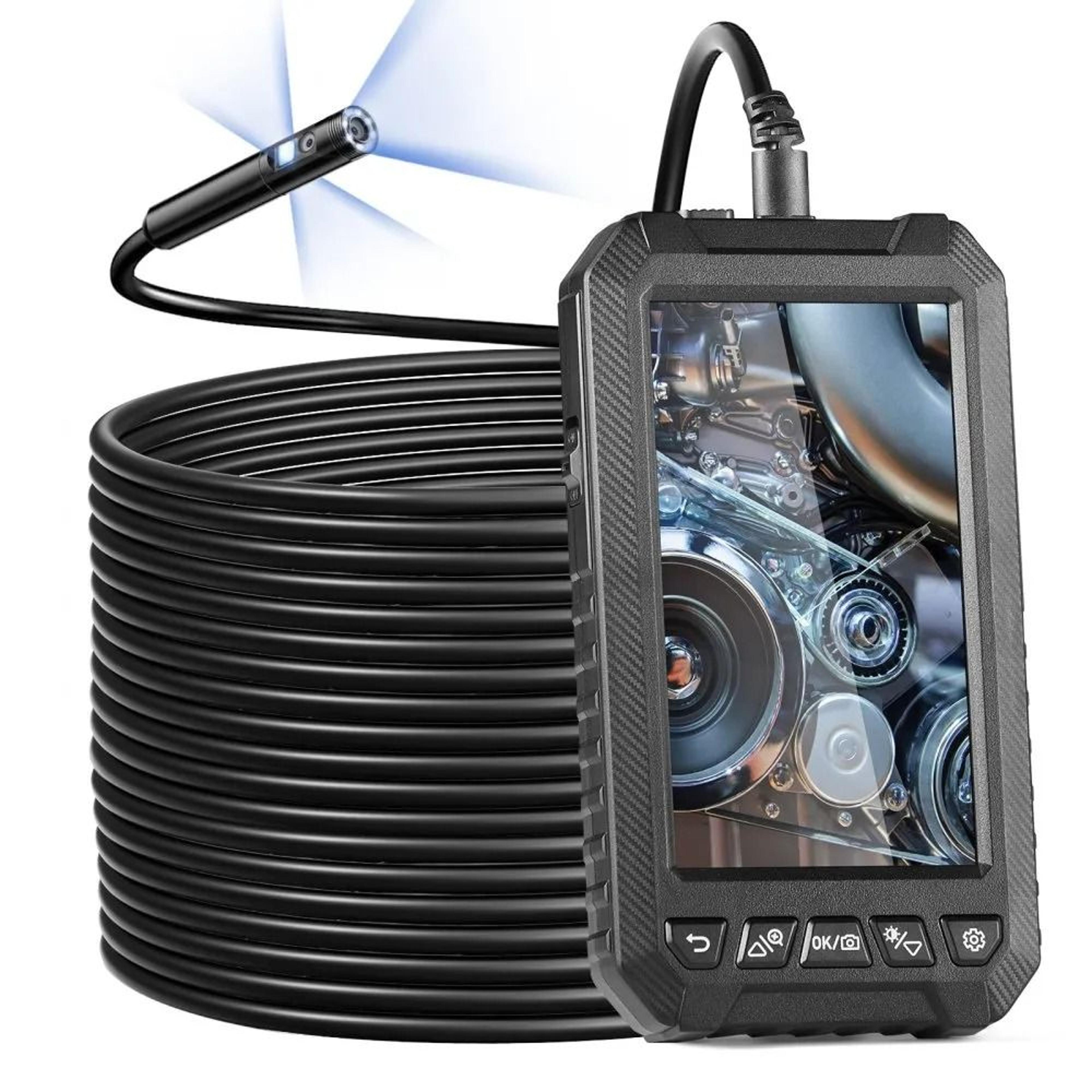triple lens borescope with semi rigid cable, endoscope camera with light, big screen hd inspection camera