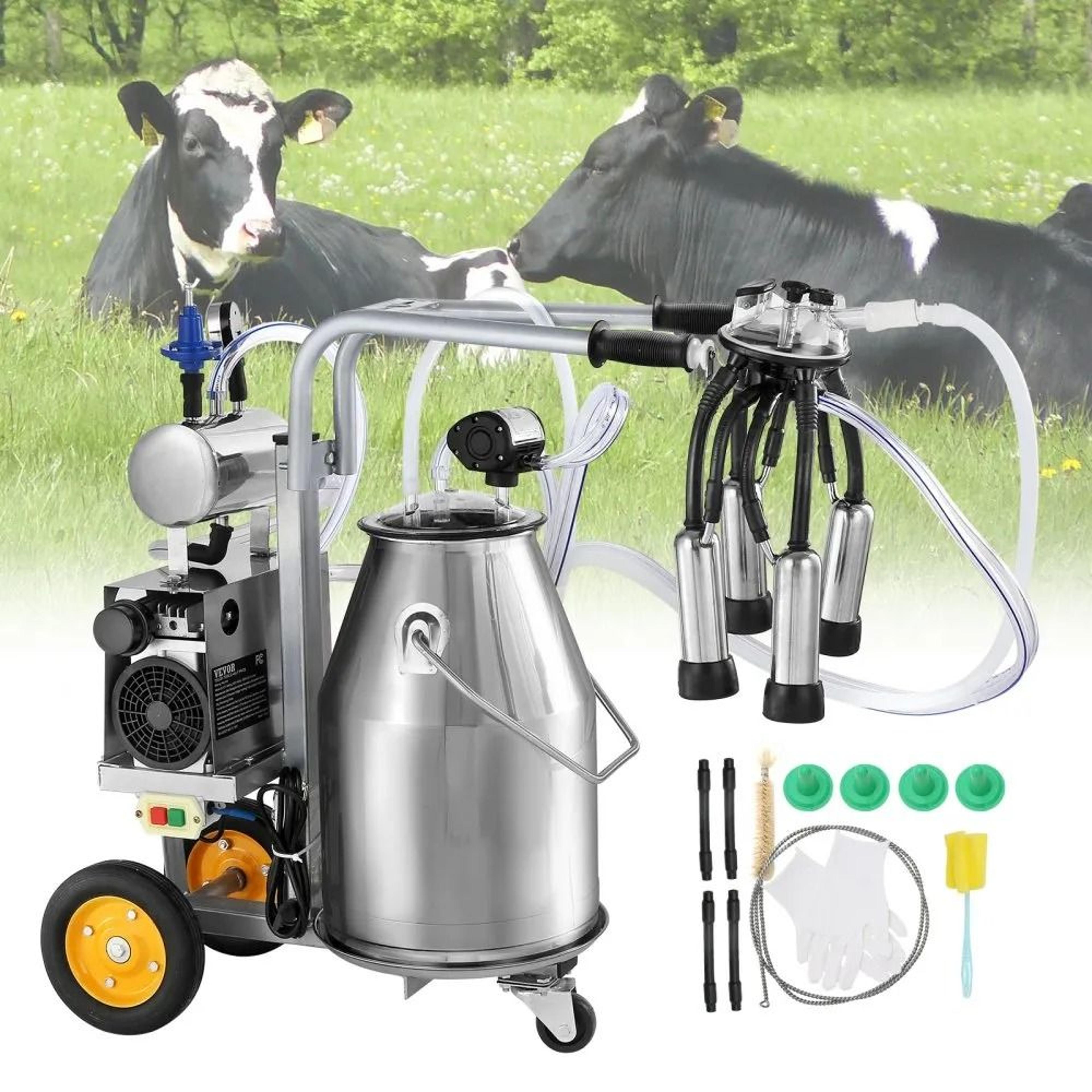 automatic pulsation vacuum milker, electric cow milking machine, stainless steel bucket, portable milker