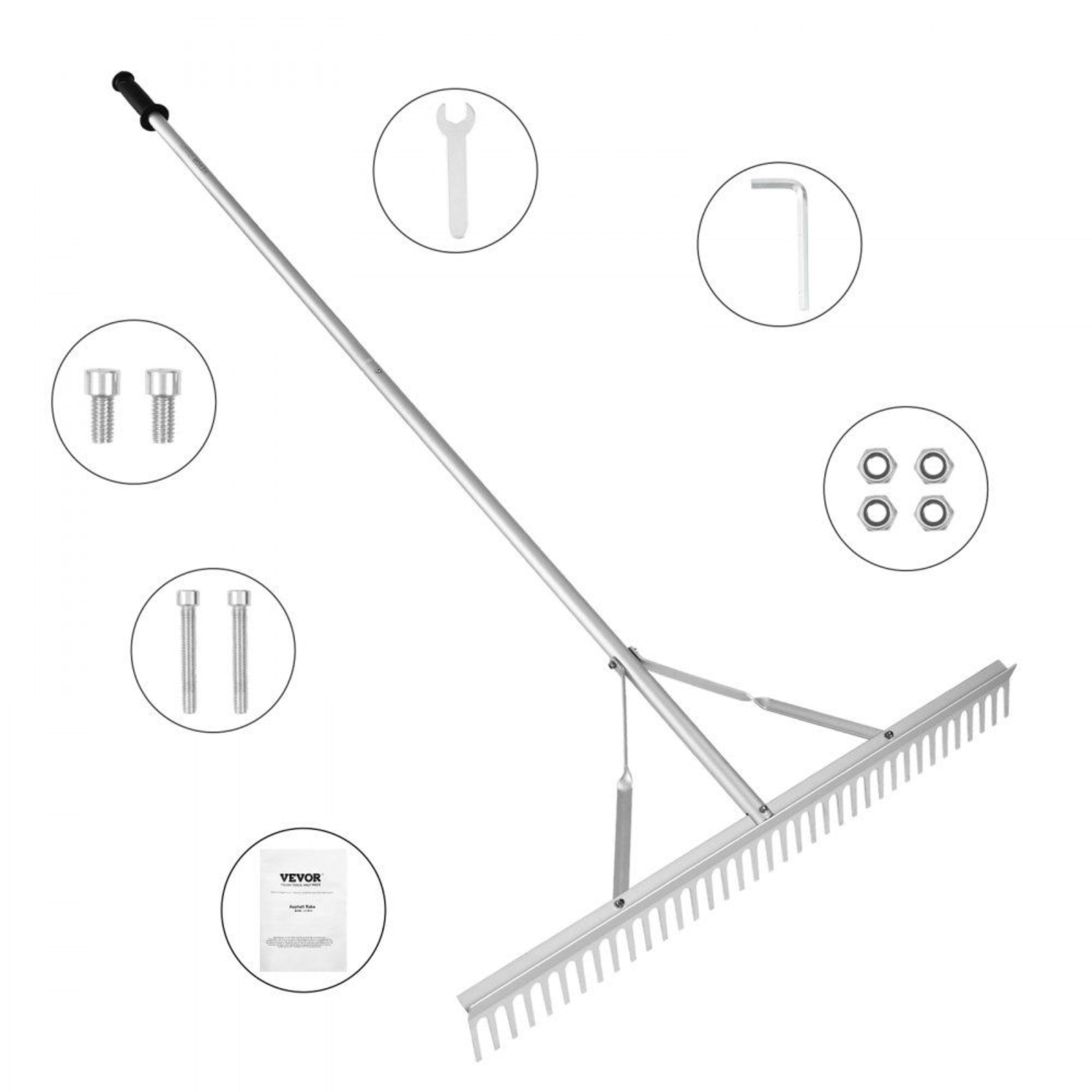 36-inch landscape rake with 75-inch handle for lawn care, pond cleaning & weed removal